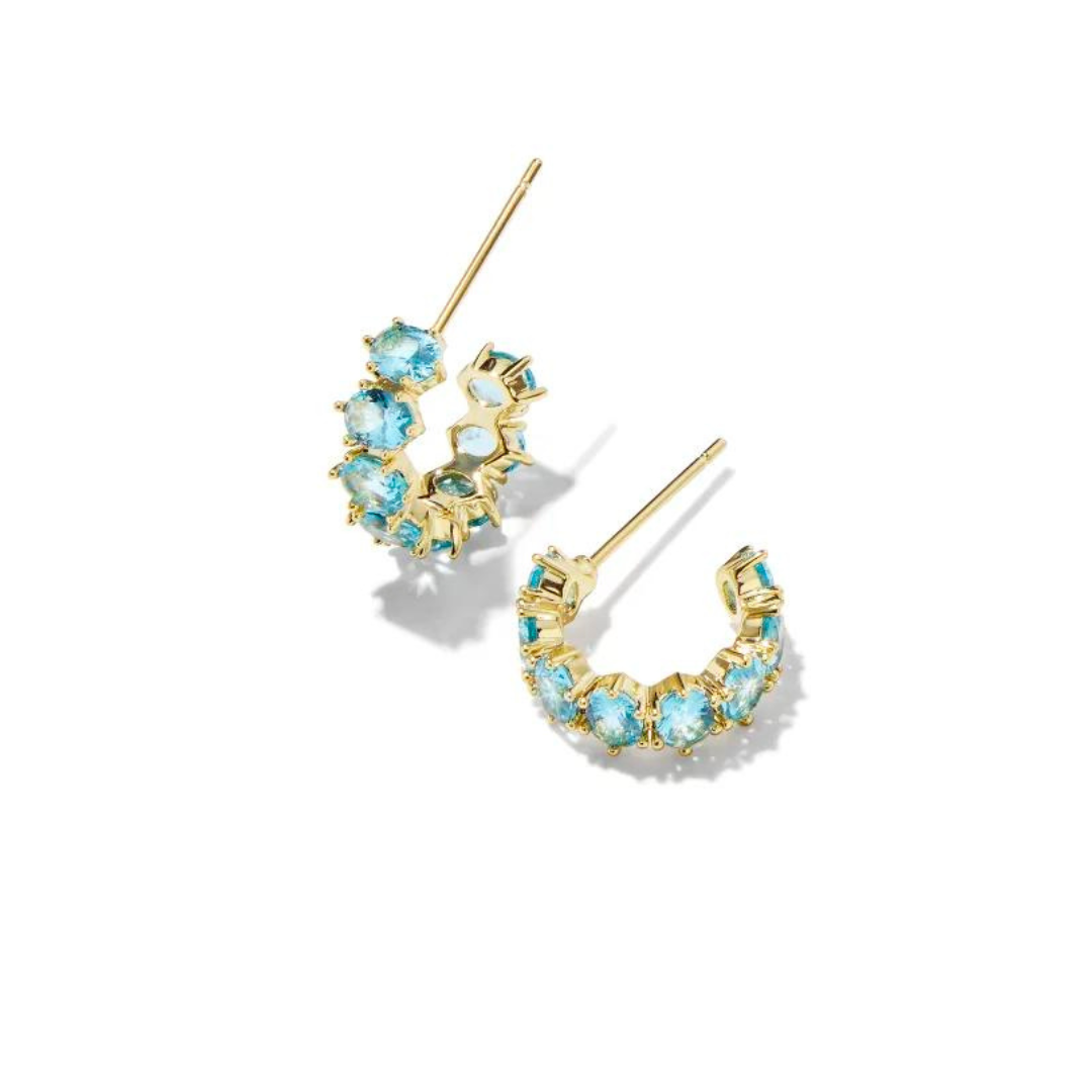 Gold Aqua Crystal Cailin Huggie Earrings