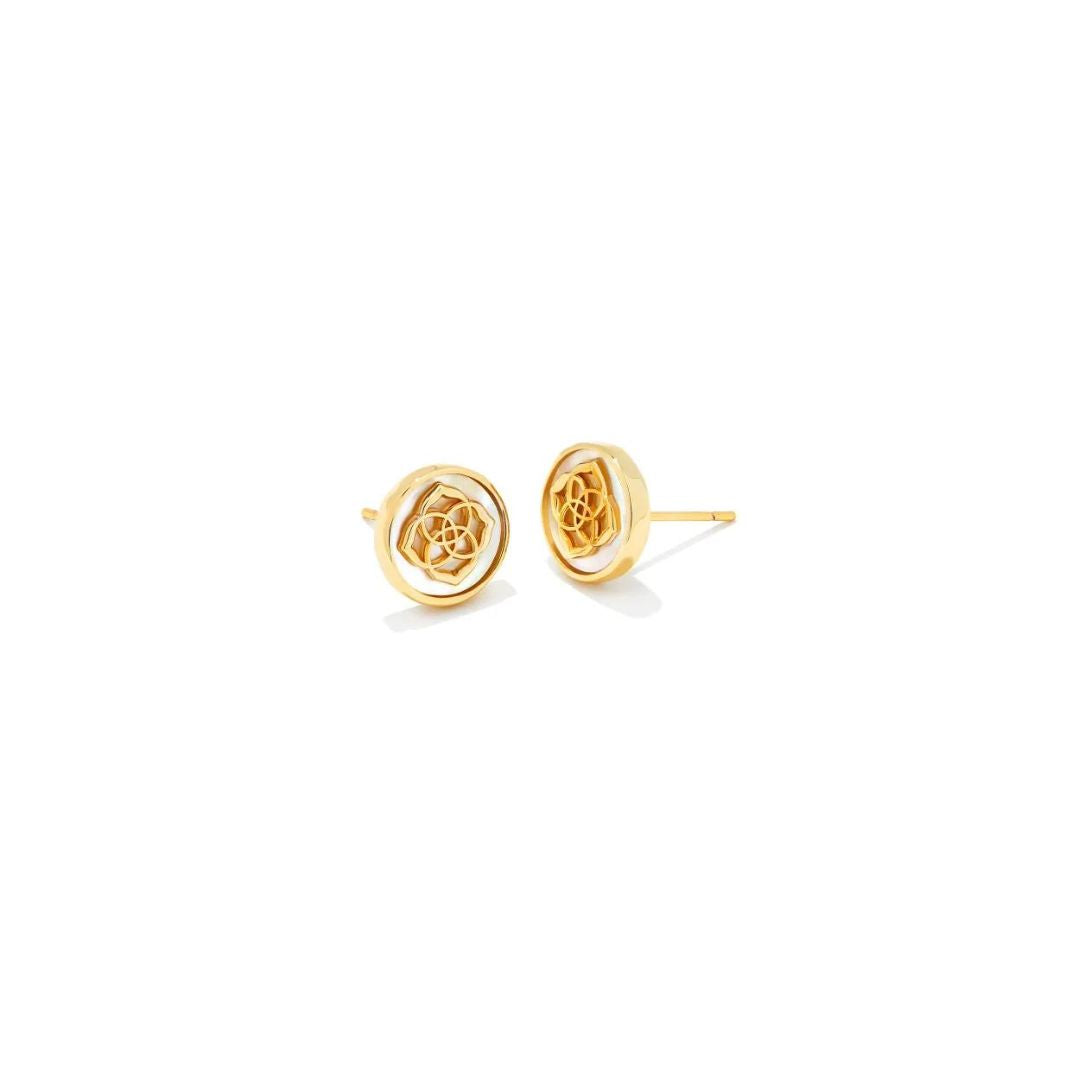 Stamped Dira Gold Stud Earrings in Ivory Mother-Of-Pearl