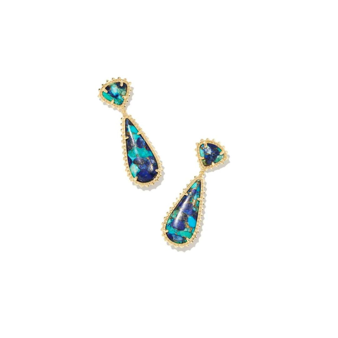 Payton Gold Drop Earrings in Bronze Veined Lapis Turquoise