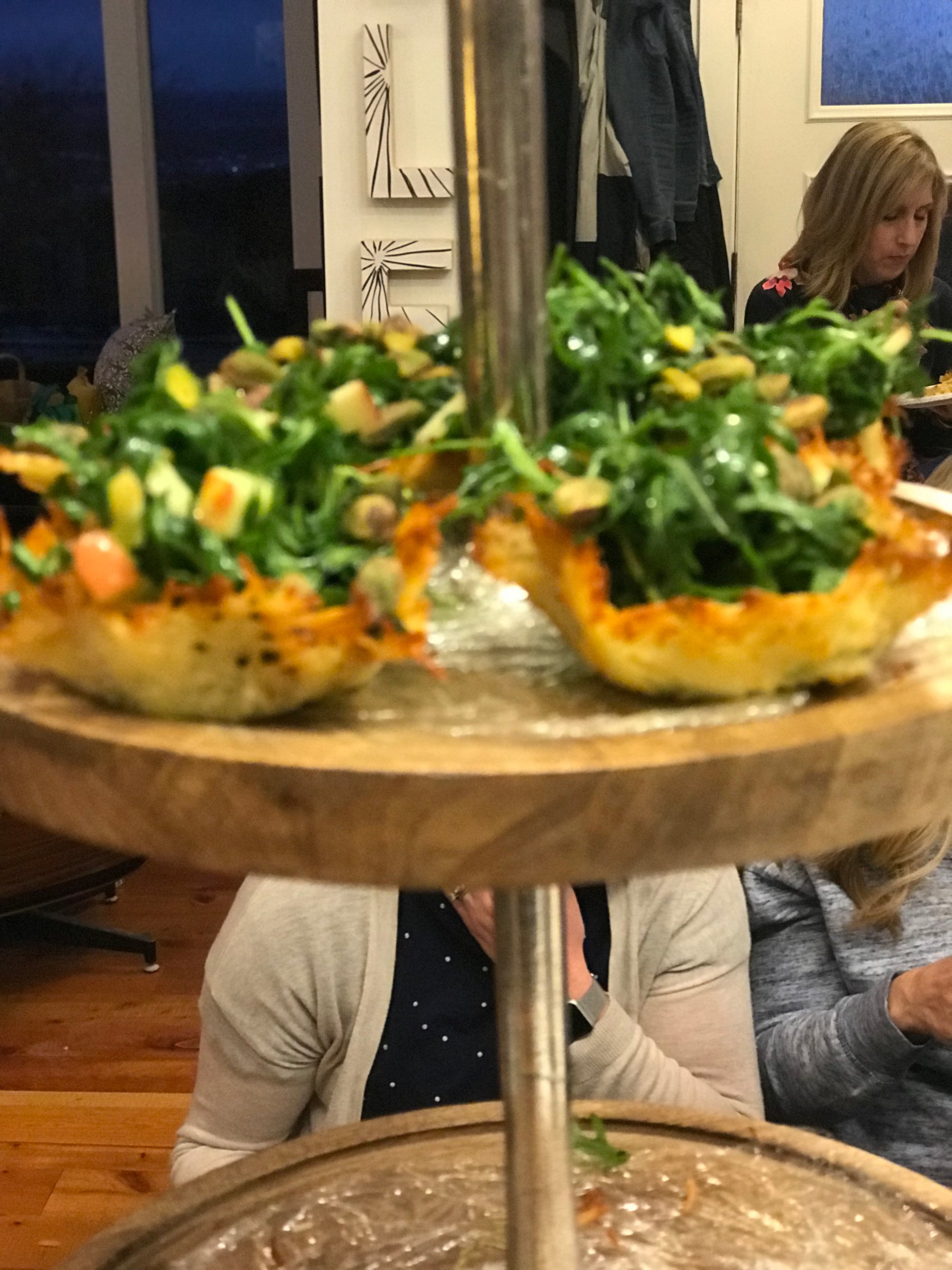 Arugula, Apple, and Pistachio Salad in Parmigiano Cups