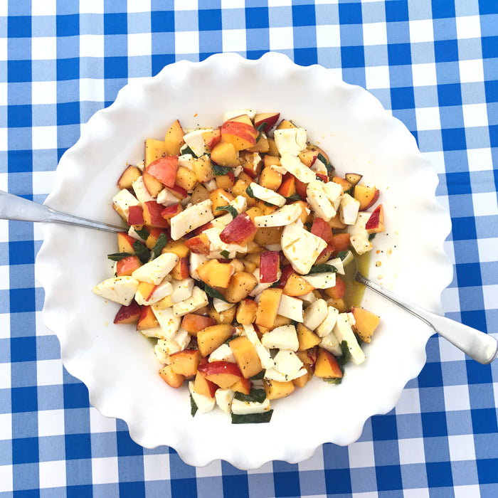 Peach and Mozzarella Salad with Orange, Basil and Poppy Seed Dressing