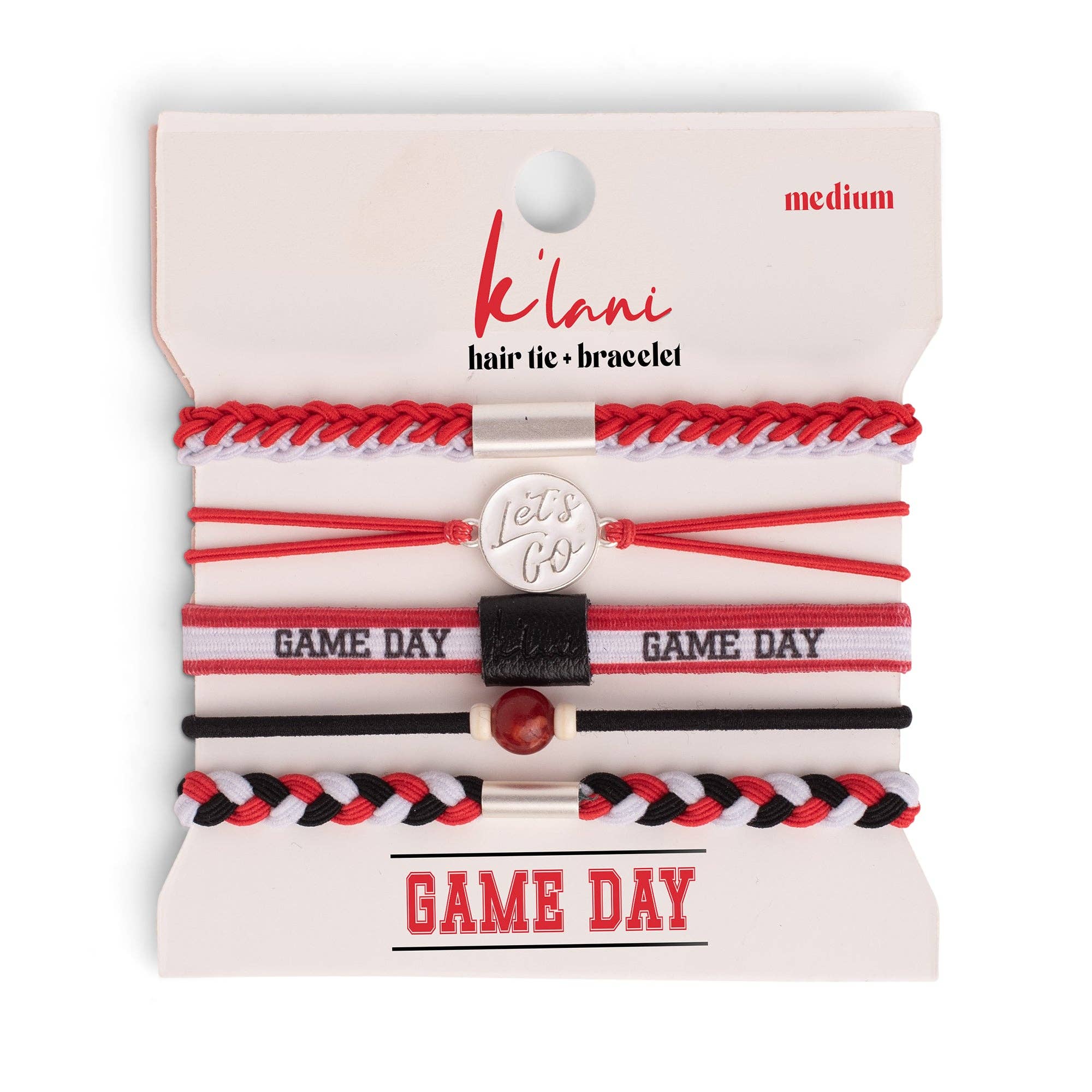 "Game Day" Red/White/Black Hair Bracelets: Medium