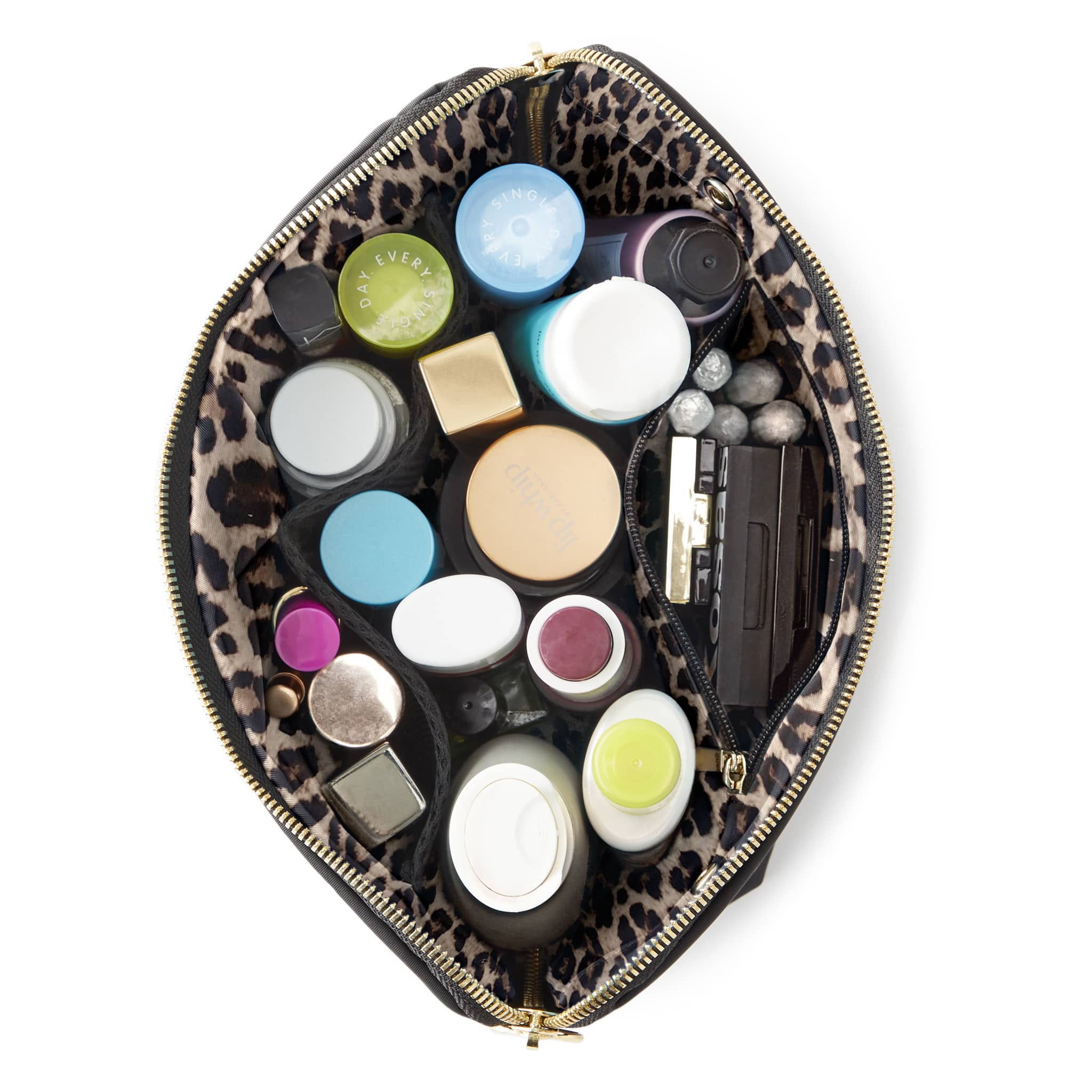 Signature Makeup Bag-Machine Washable Medium Cosmetic Bag: Black/Leopard / Nylon / Signature Makeup Bag