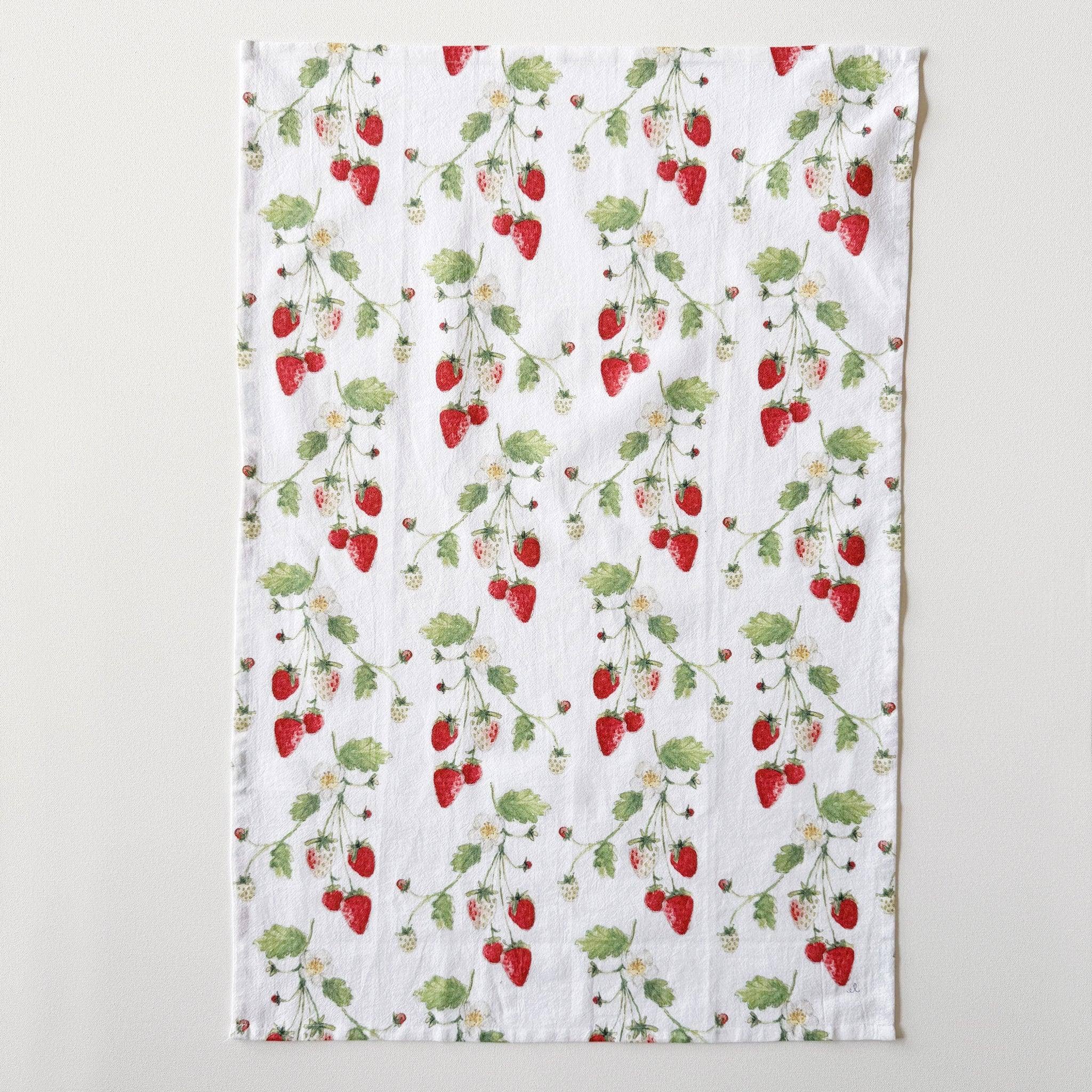 Strawberry cotton flour sack tea towel