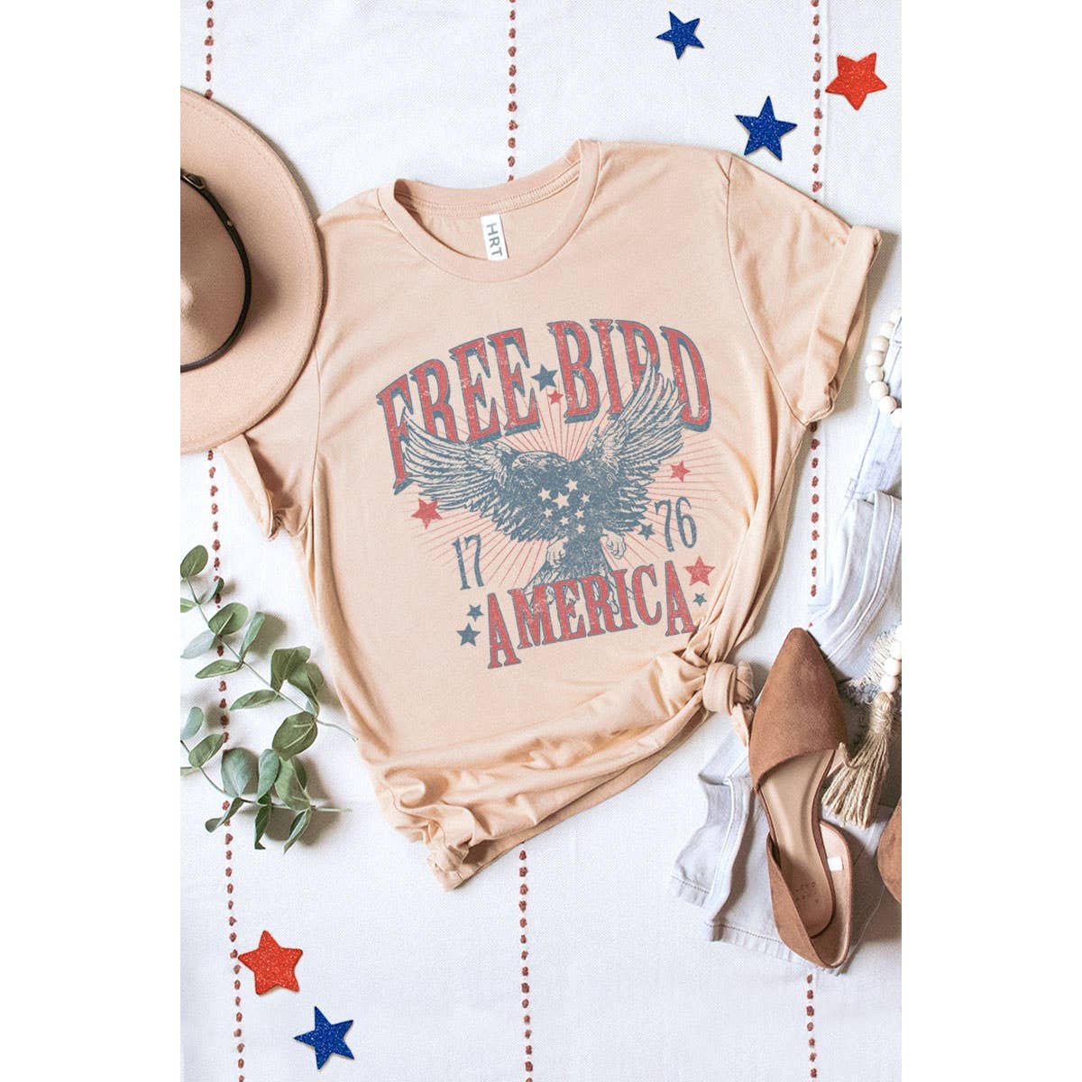 FREE BIRD WASHED GRAPHIC TEE: OATMEAL / S-M-L-XL(1-2-2-1)