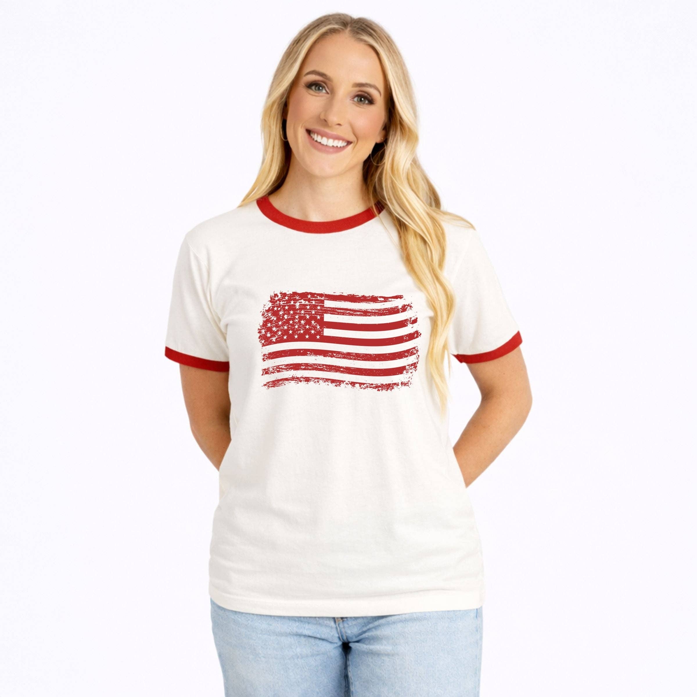 Vintage Navy USA Flag Ringer Tee