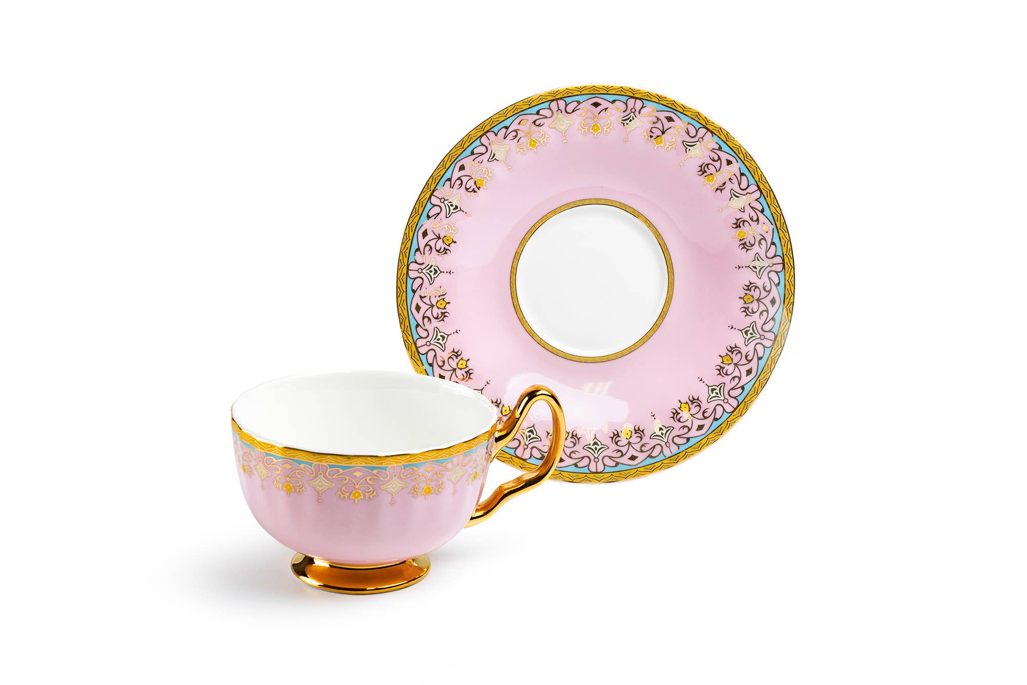 Pink Floral Toile 6oz Fine Porcelain Tea Cup and Saucer
