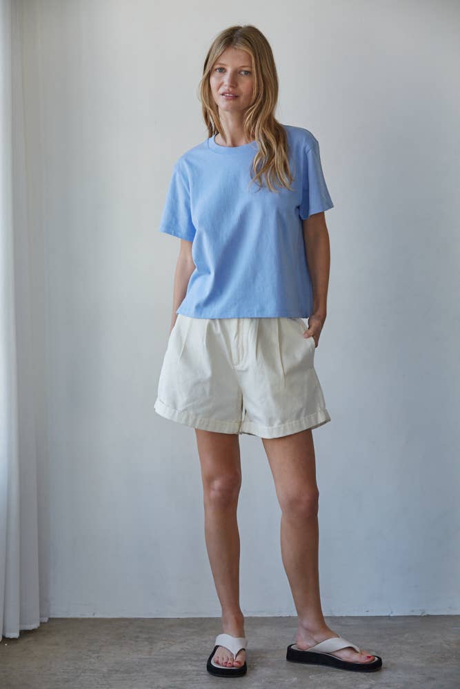 L8788 | Knit Cotton Crew Neck Short Sleeve T-shirt Top: White / L
