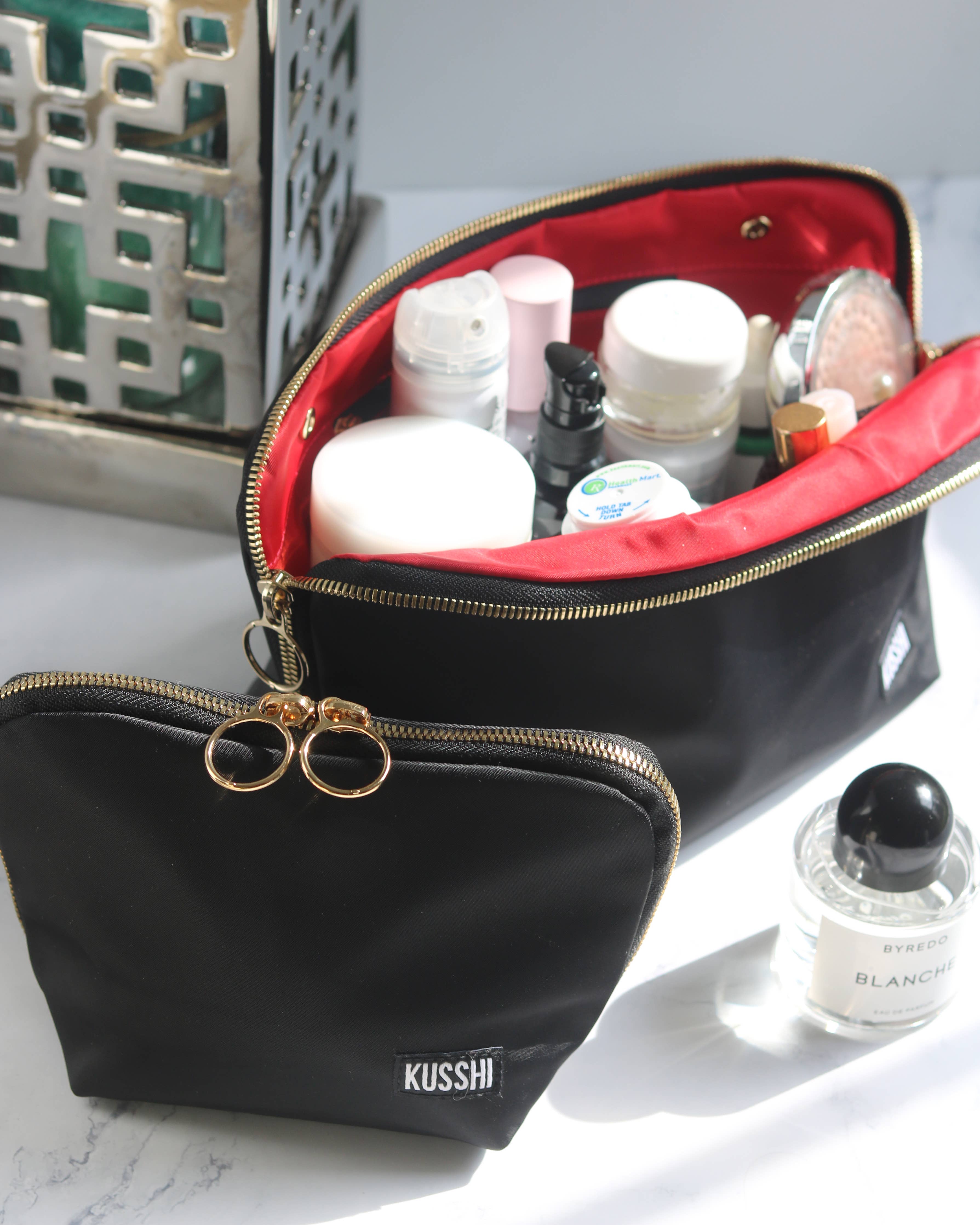 Signature Makeup Bag-Machine Washable Medium Cosmetic Bag: Black/Pink / Nylon / Signature Makeup Bag