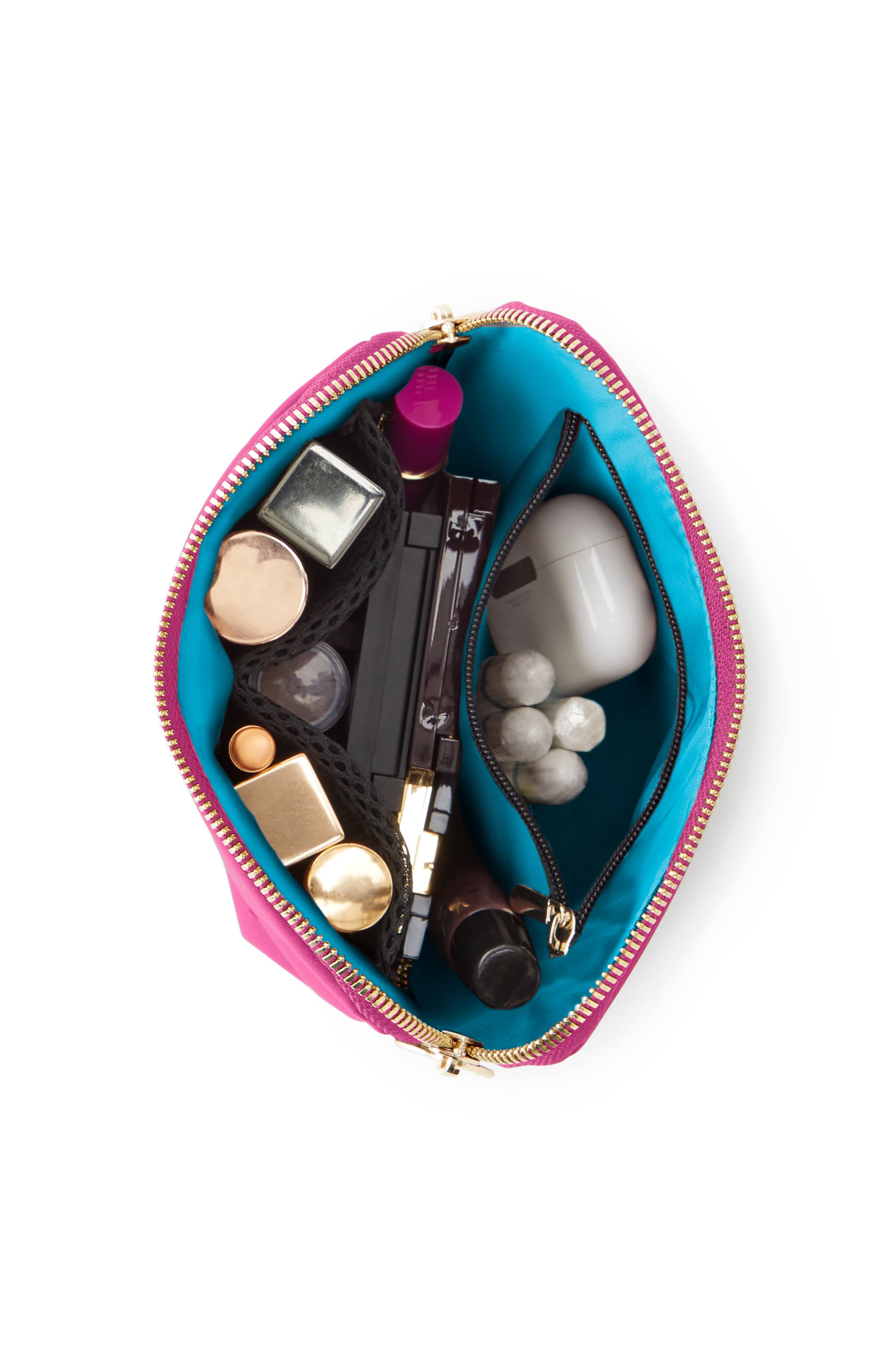 Everyday Makeup Bag - Machine Washable Small Cosmetic Bag, : Black/Pink / Nylon / Everyday Makeup Bag