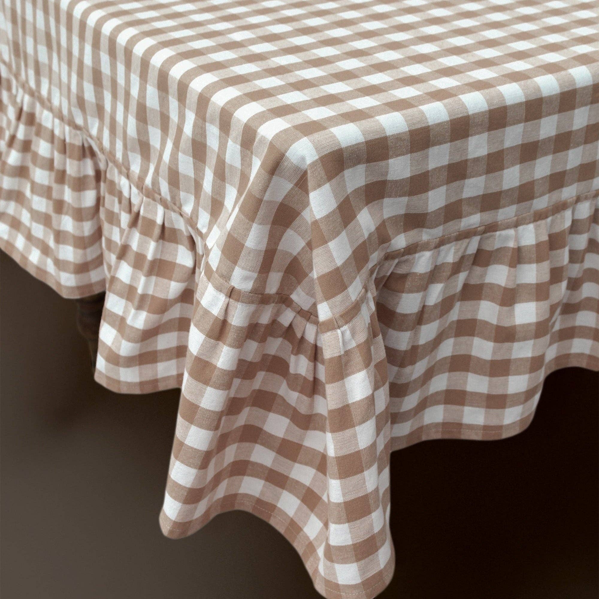Hazelnut Ruffled Gingham Tablecloth: 60"x120"