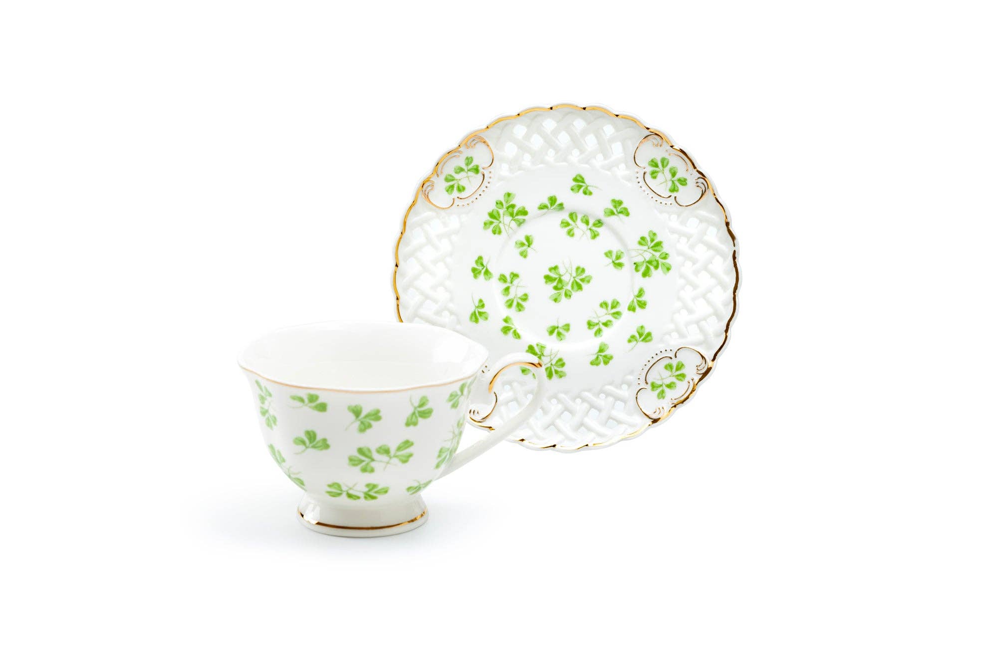 Shamrock Fine Porcelain 7oz Tea Cup and Pierced Saucer