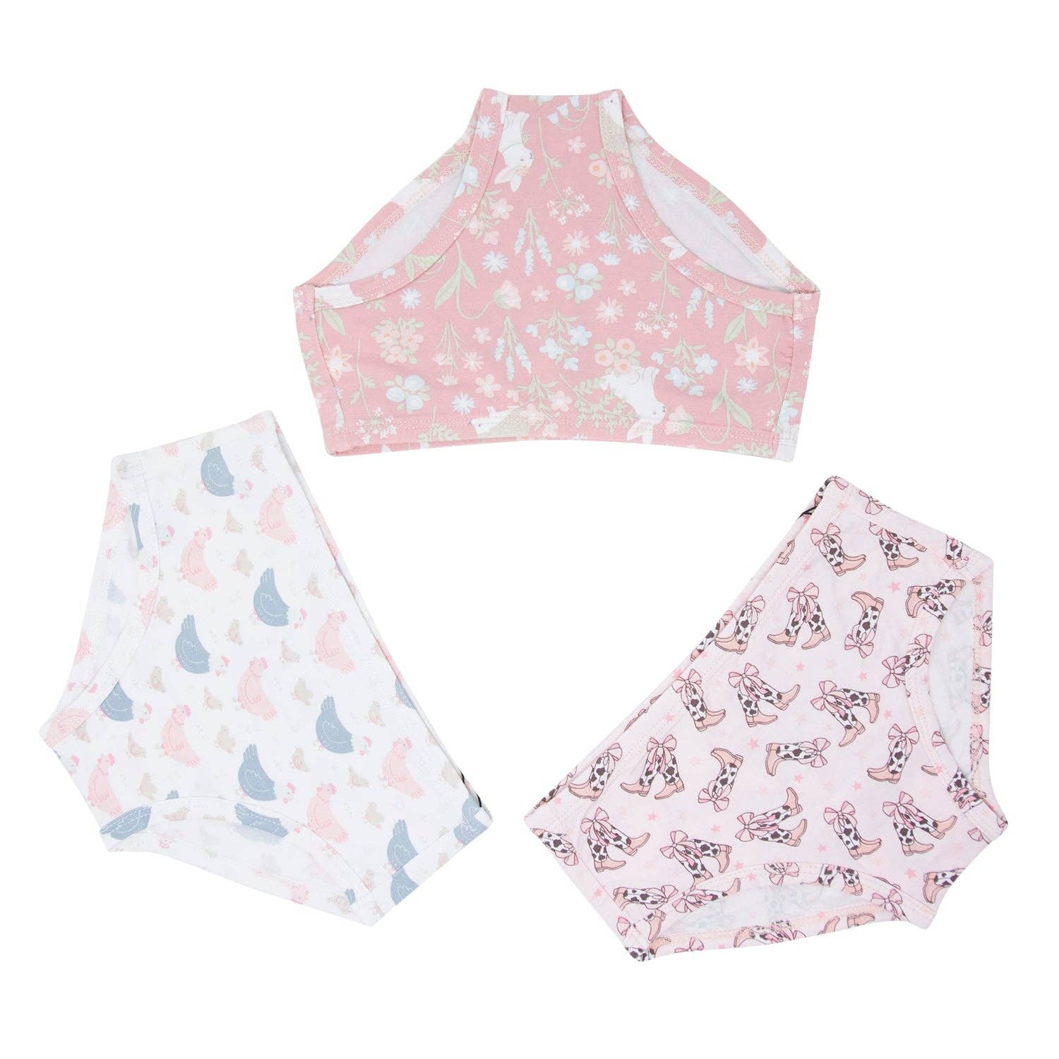 Girl's Underwear 3-Pack - Woodland Bunny/Cowhide Boots/Happy Hens: Woodland Bunny/Cowhide Boots/Happy Hens / Girl / 6 Years