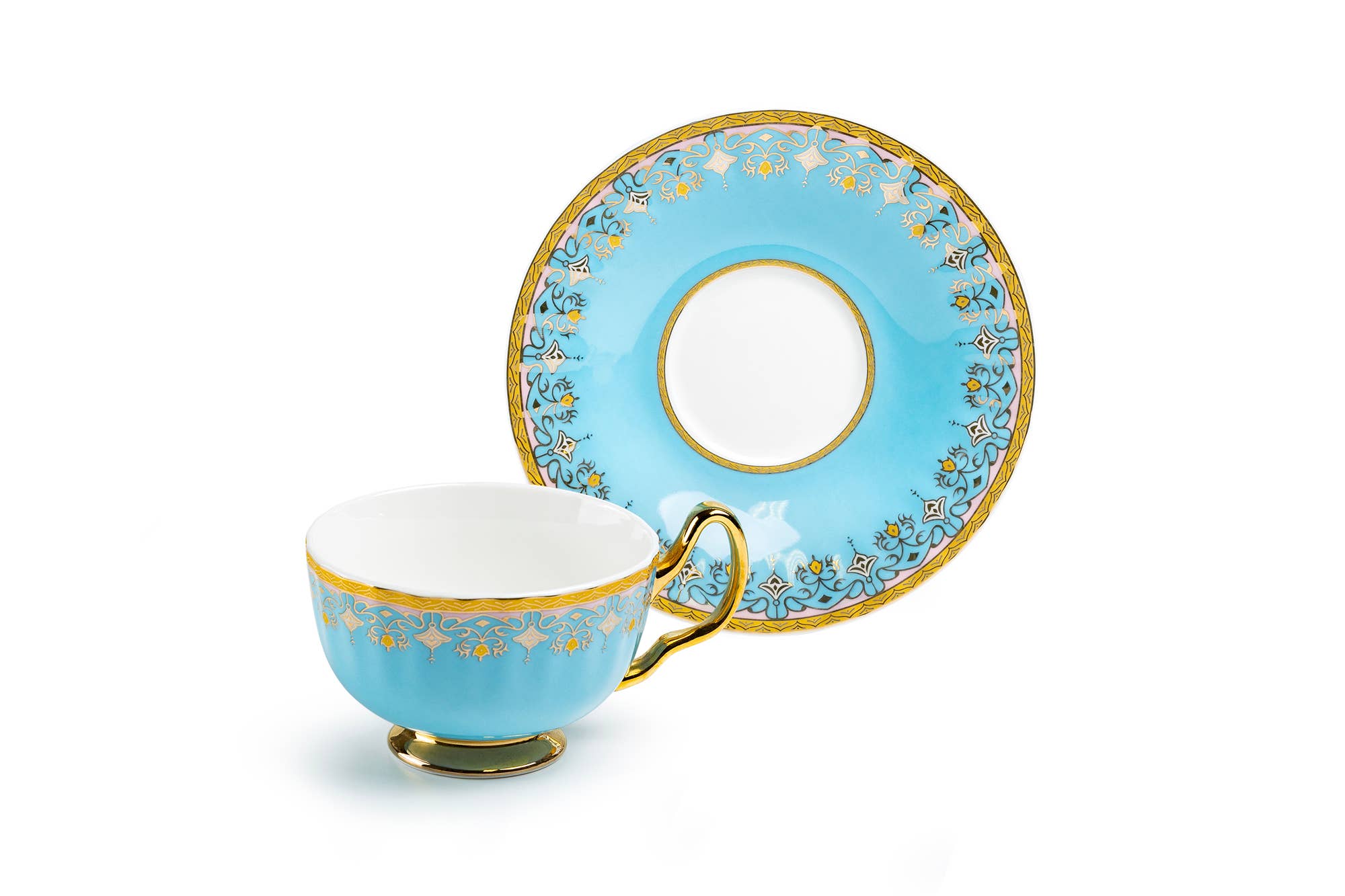 Blue Floral Toile 6oz Fine Porcelain Tea Cup and Saucer