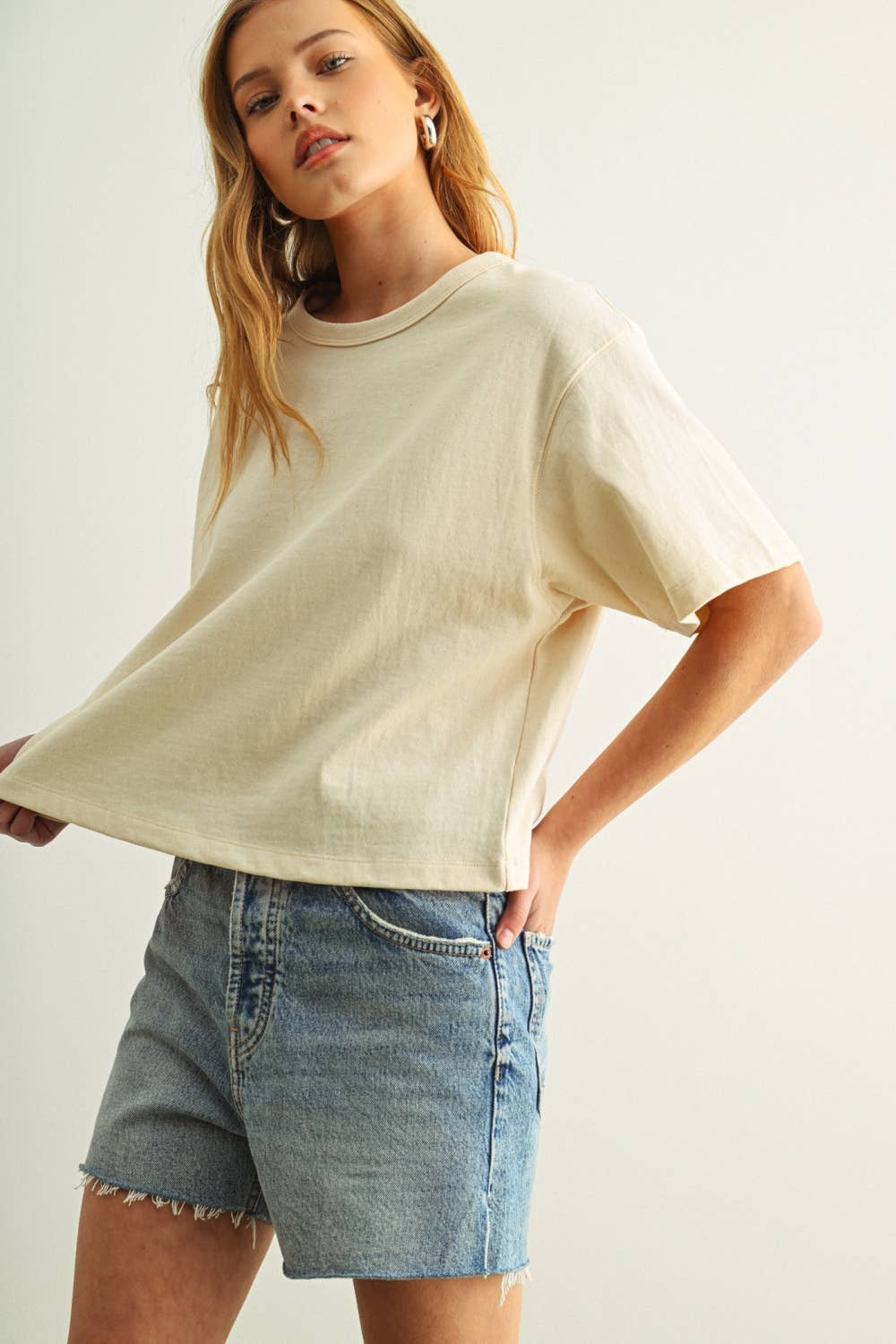 ET6399   SHORT SLEEVE LINEN KNITTED TOP: WHITE / L