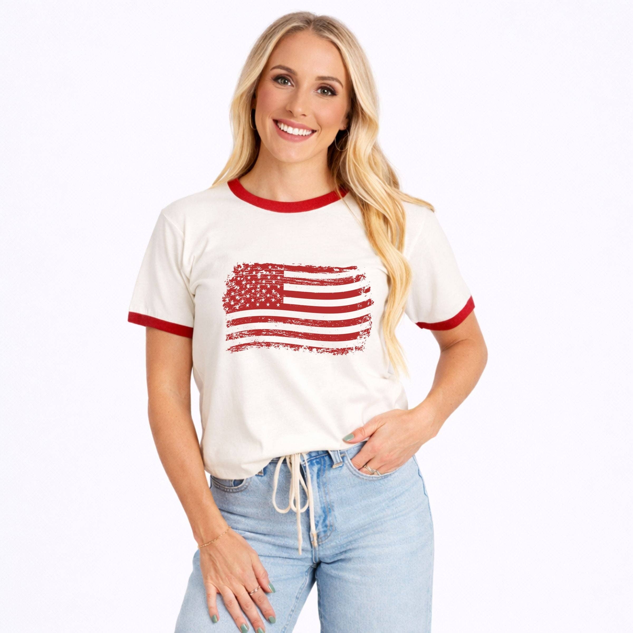 Vintage Navy USA Flag Ringer Tee