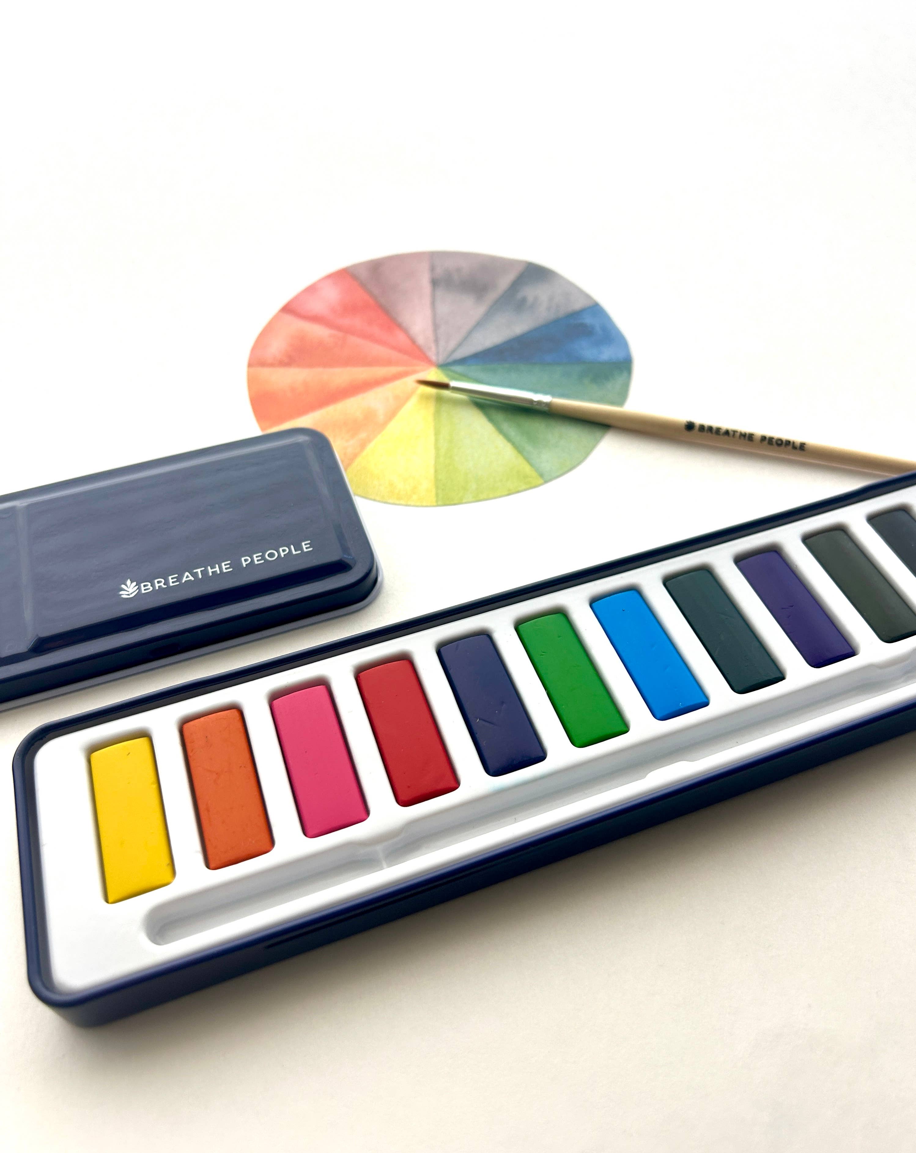 Watercolor Set- 12 Artist Grade Colors + Wood Brush