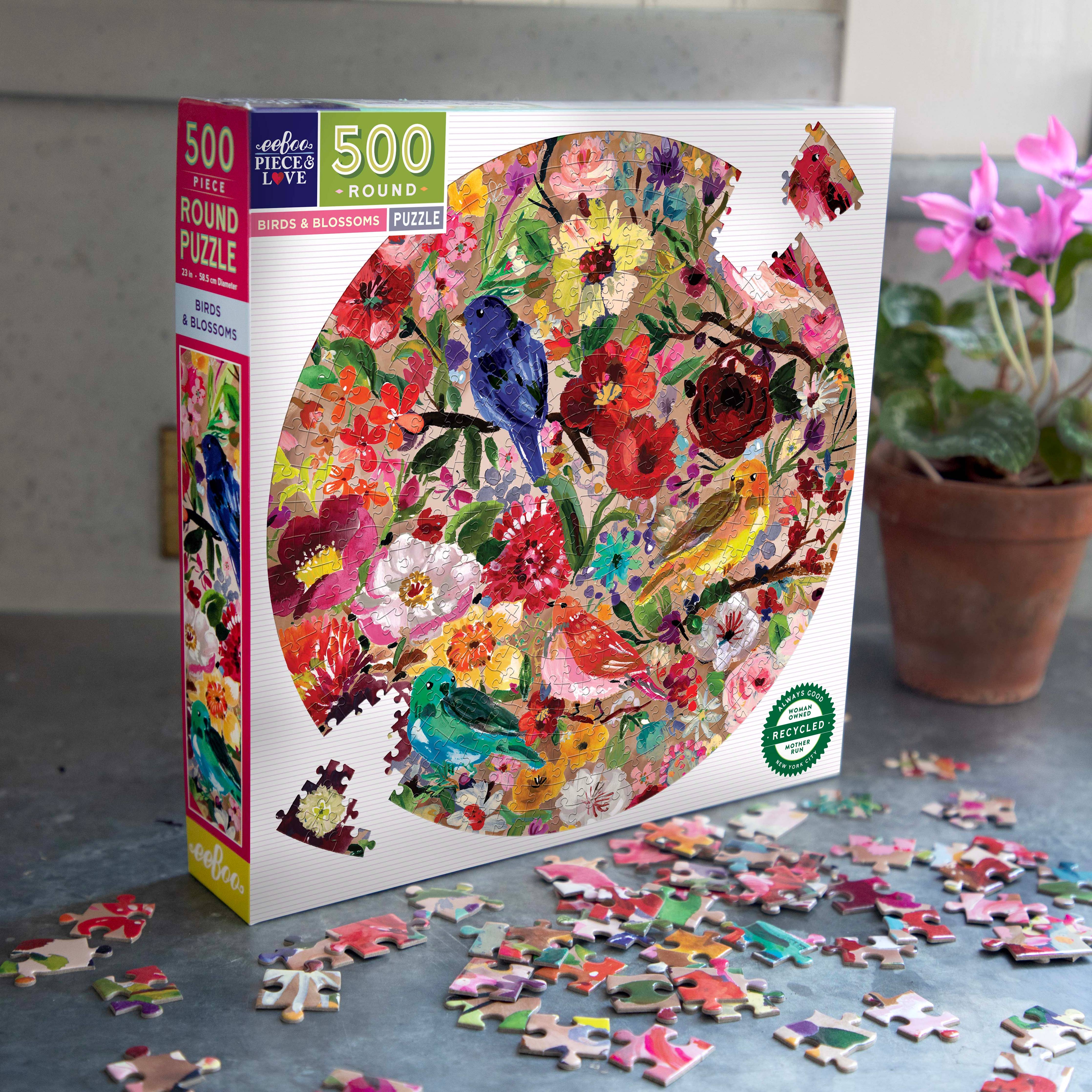 Birds and Blossoms 500 Piece Round Puzzle