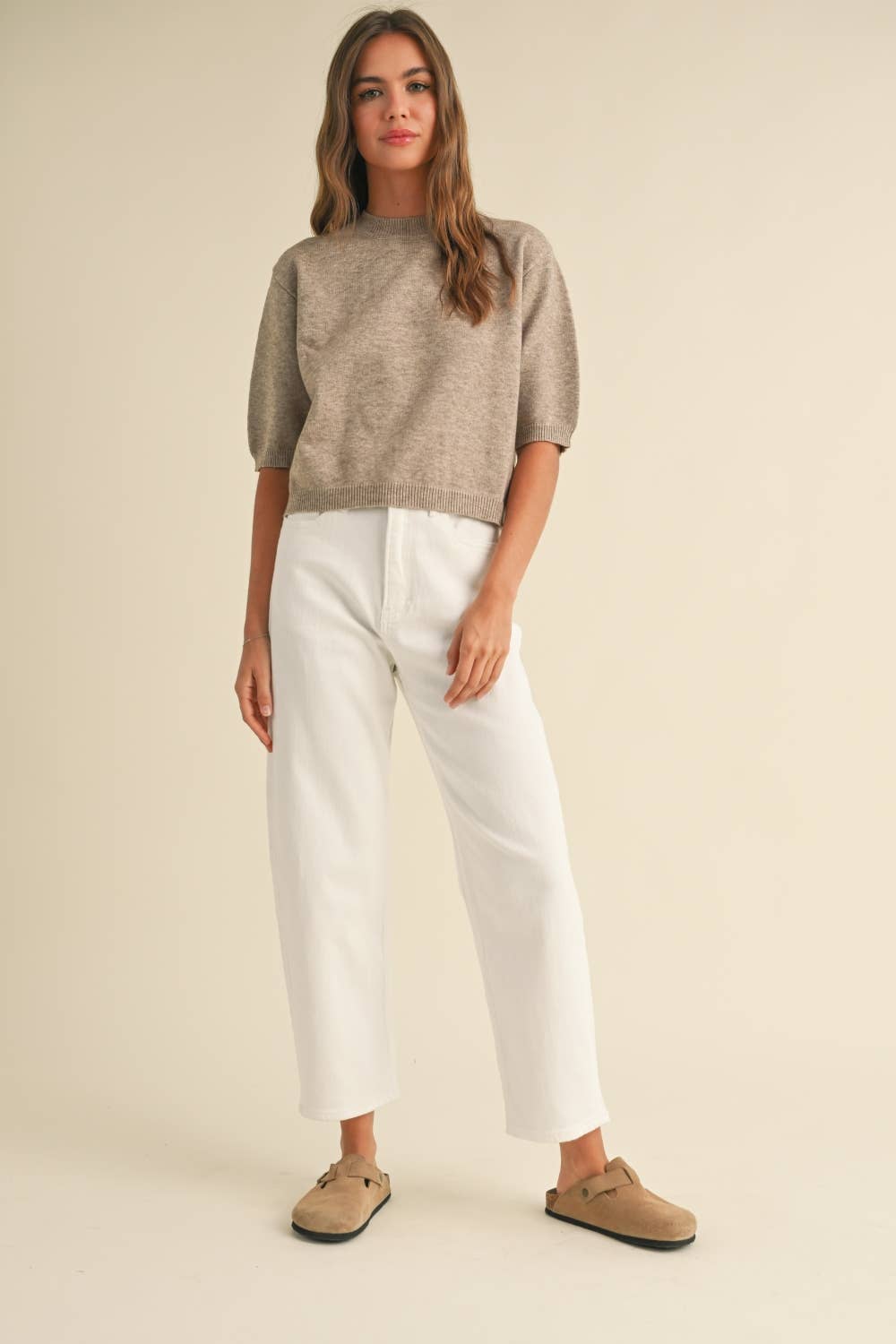 T3675   SHORT SLEEVE SWEATER TOP: CASHMERE BLUE / L