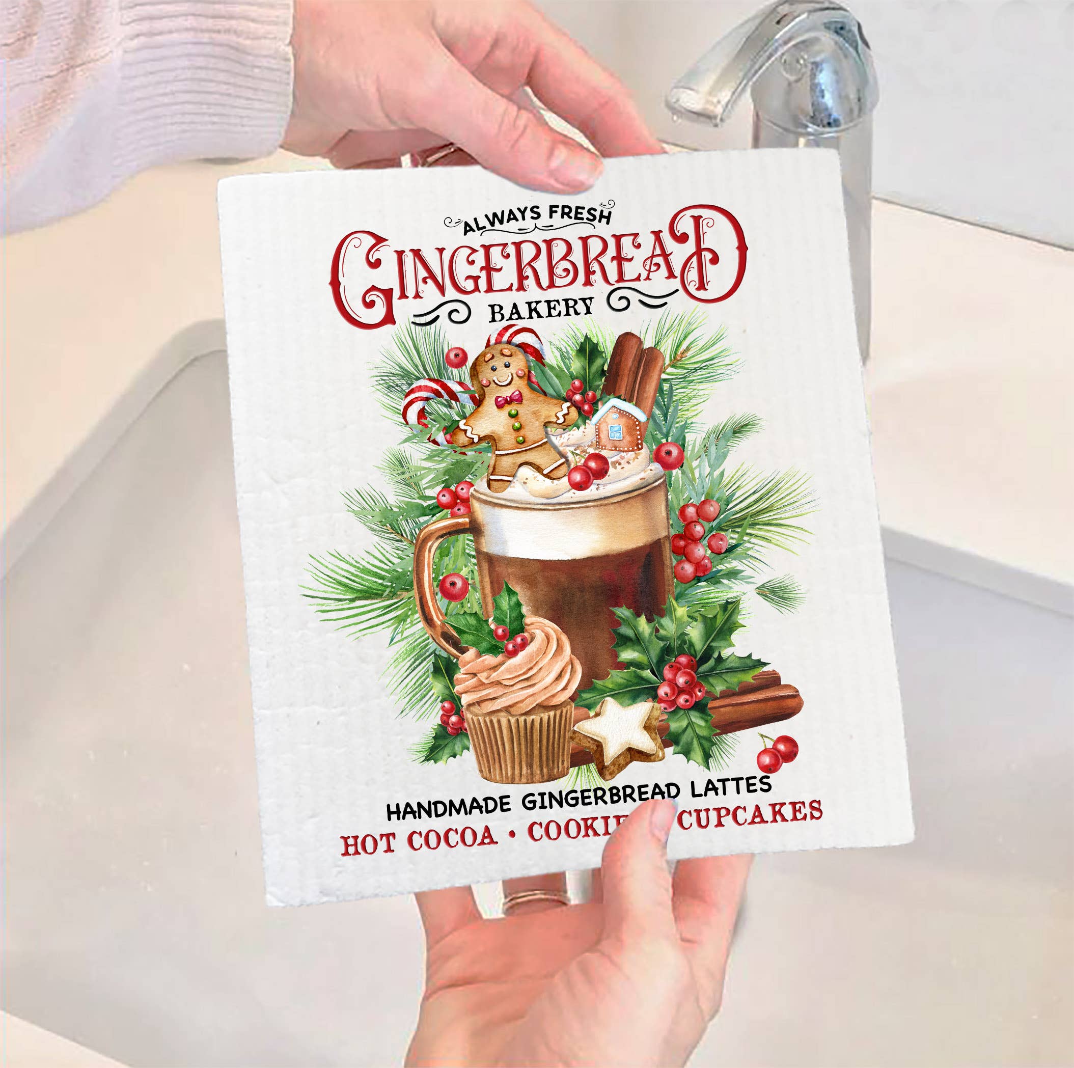 Christmas Gingerbread Latte Swedish Dishcloth