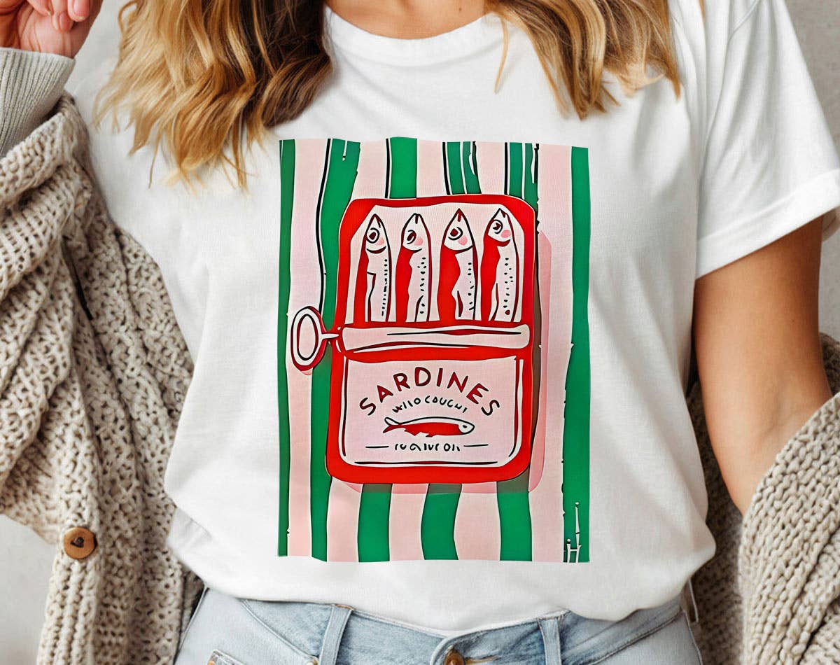 Sardines Tinned Fish - French Sardine-Core T-Shirt: White / XS