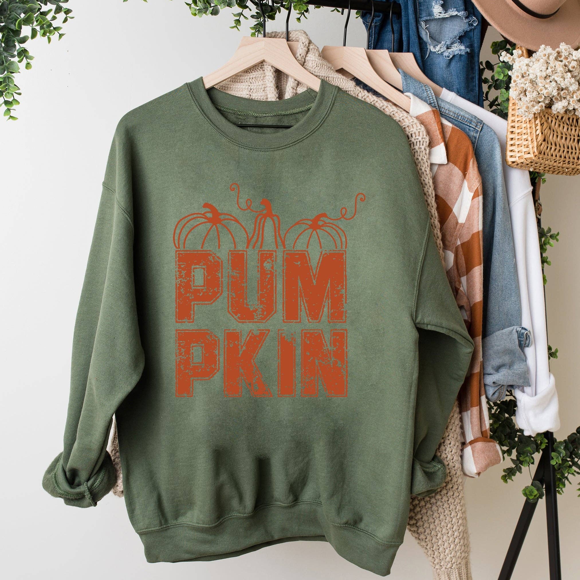 Pumpkin Distressed | Sweatshirt: Dust / Orange Ink / Large