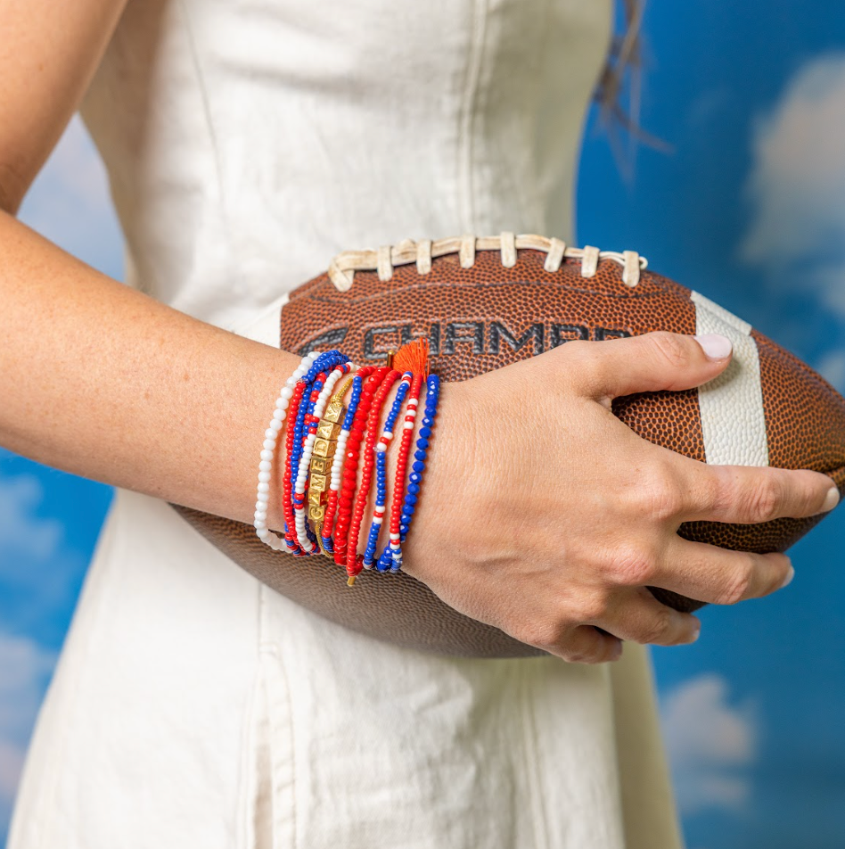 Game Day Color Block Beaded 10 Strand Stretch Bracelets Red and Blue Wholesale