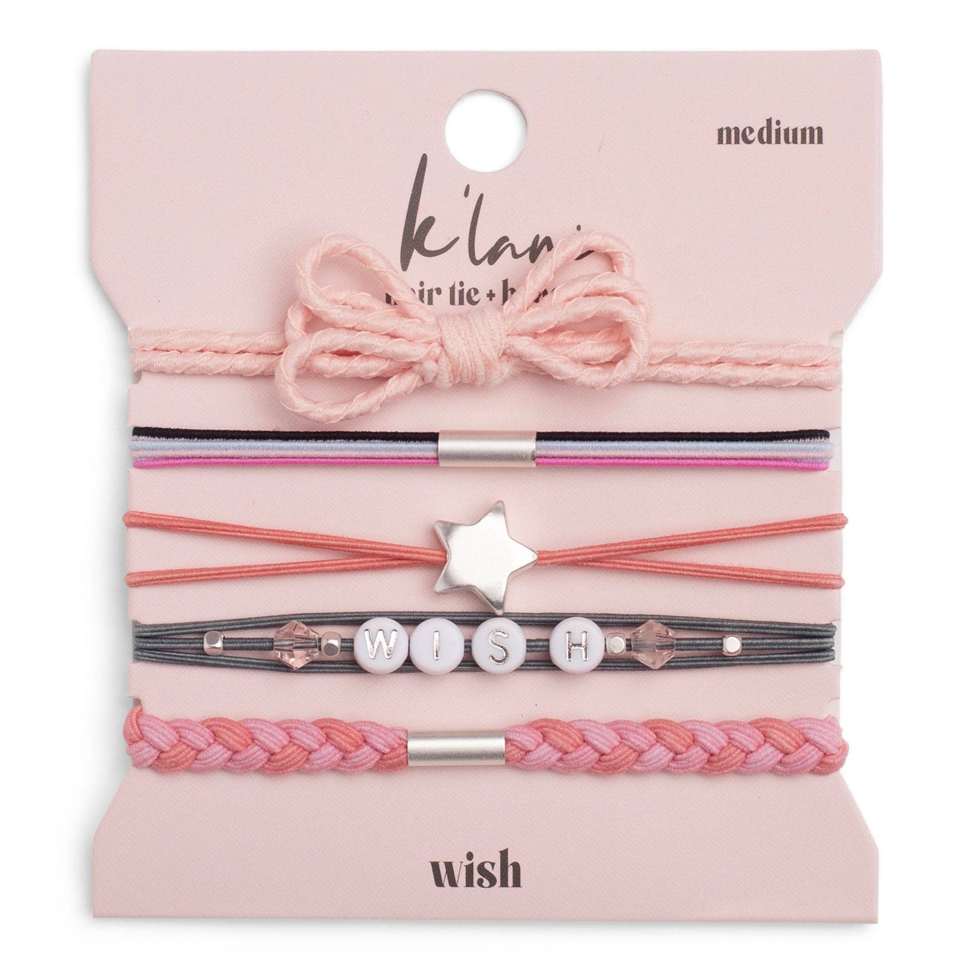 "Wish" Pink Bow and Star Hair Tie Bracelet: Medium