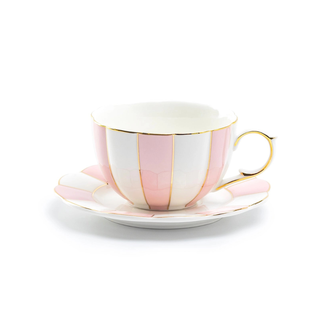 Pink And White Scallop Tea Cup And Saucer 7oz