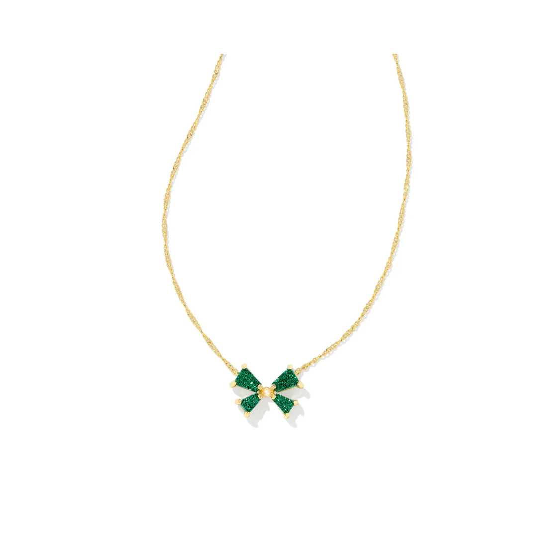 Blair Gold Bow Small Pendant Necklace in Emerald Drusy