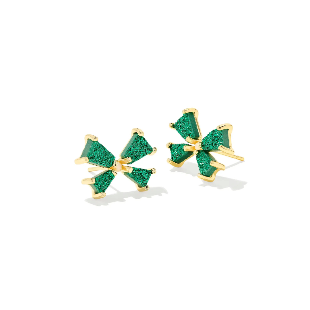 Blair Bow Gold Small Stud Earrings in Emerald Drusy