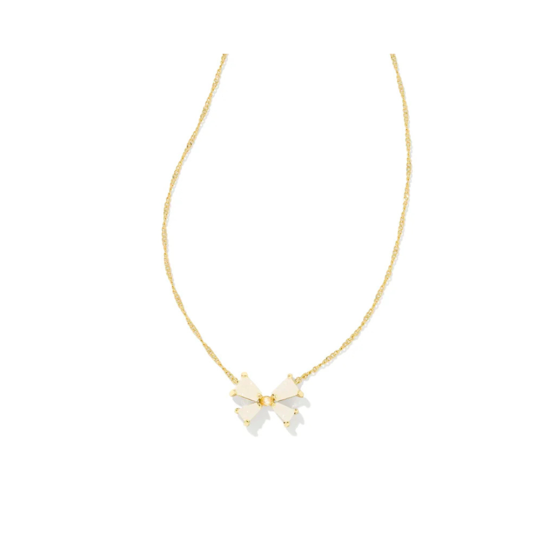 Blair Gold Bow Small Pendant Necklace in Iridescent Drusy