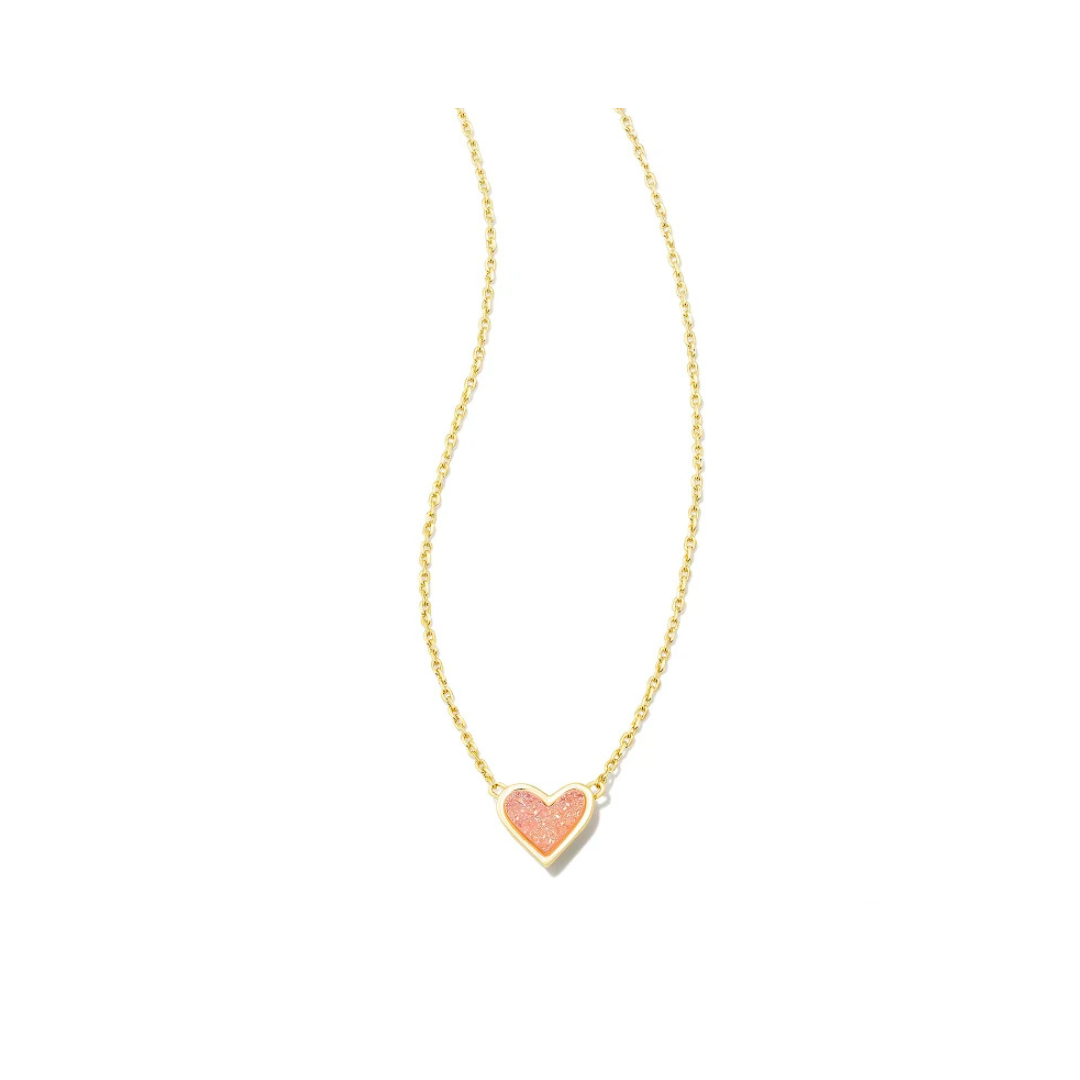 Gold Light Pink Drusy Ari Framed Heart Pendant