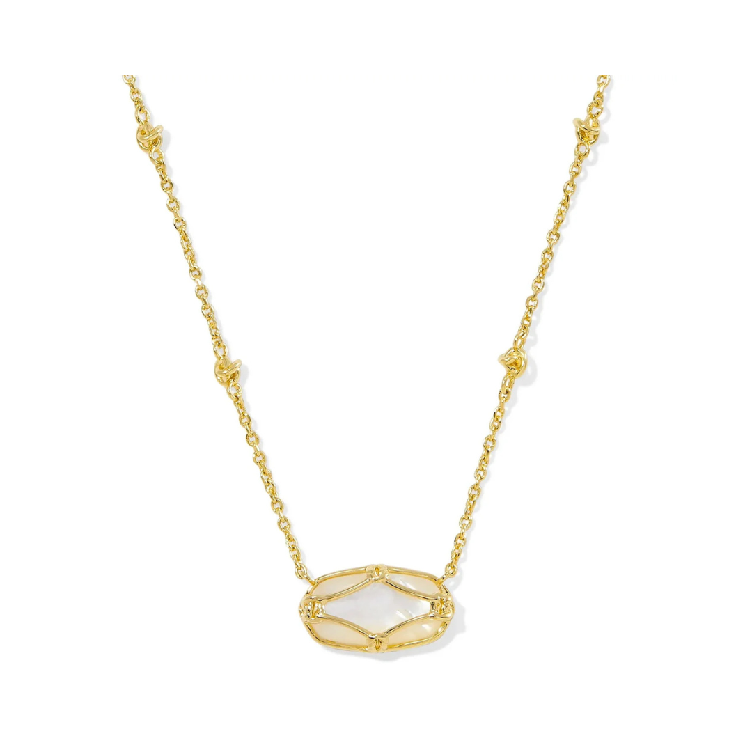 Elisa Gold Lattice Frame Necklace in Ivory Mother of Pearl