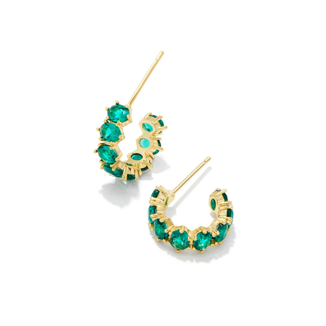 Cailin Gold Huggie Earrings In Green Crystal