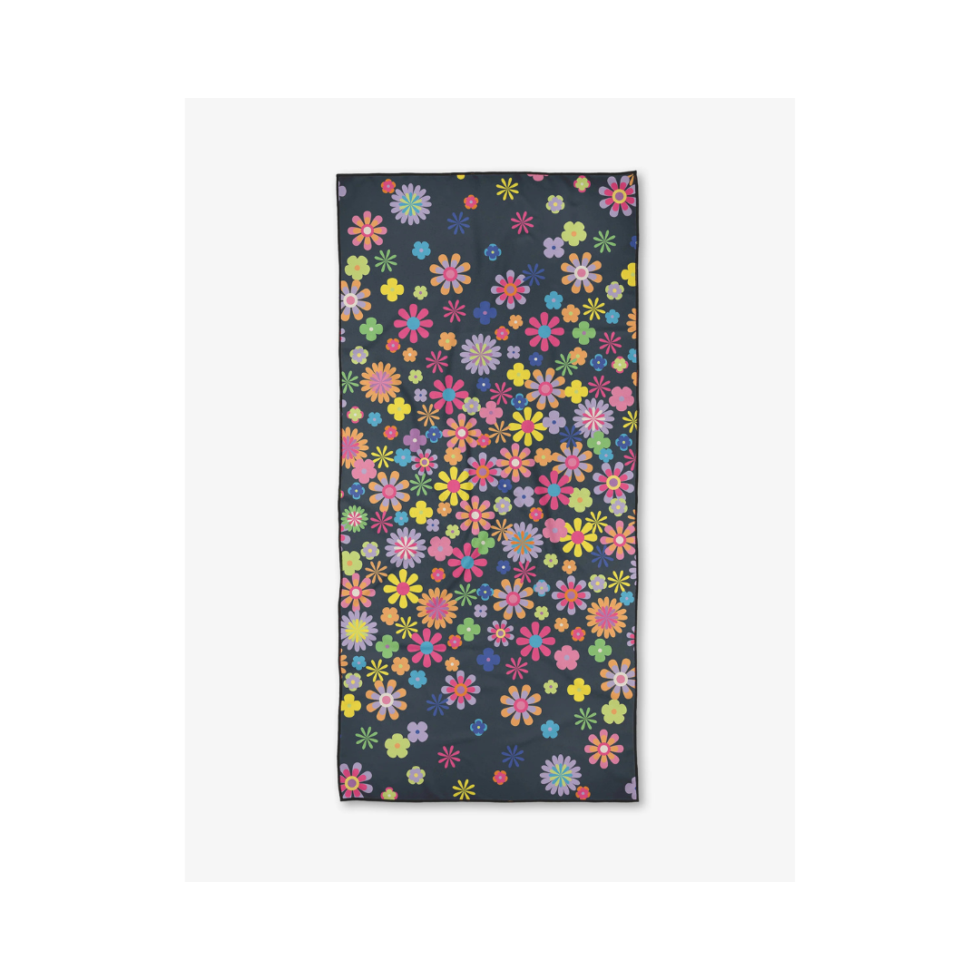 Dark Far Out Flowers Beach Towel