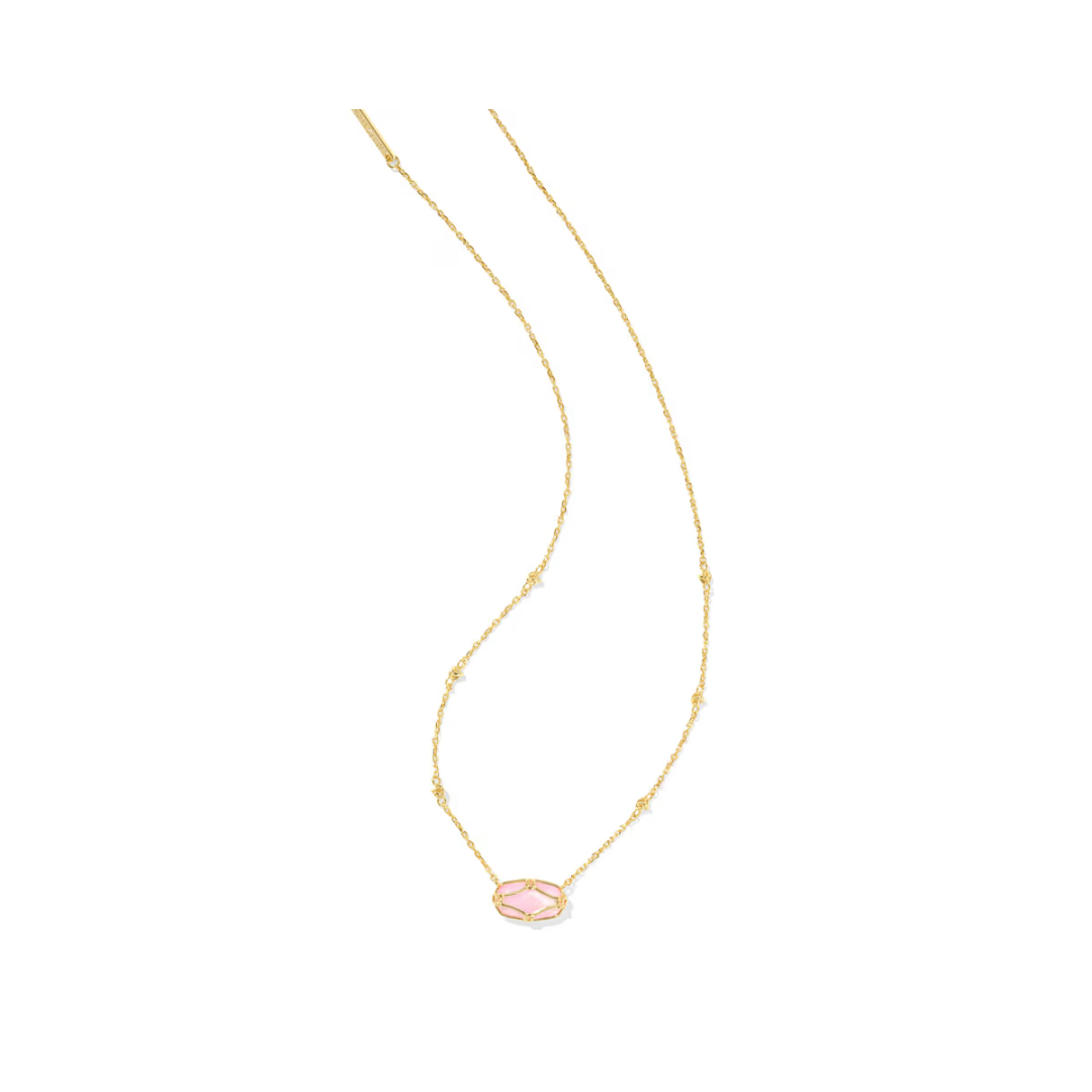 Elisa Gold Lattice Frame Necklace in Blush Ivory Mother of Pearl