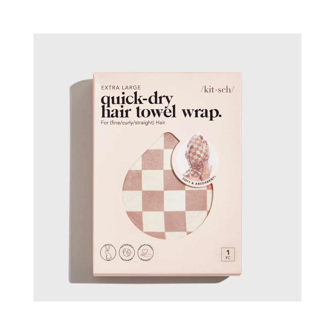 Terracotta Checker Extra Large Quick Dry Hair Towel Wrap