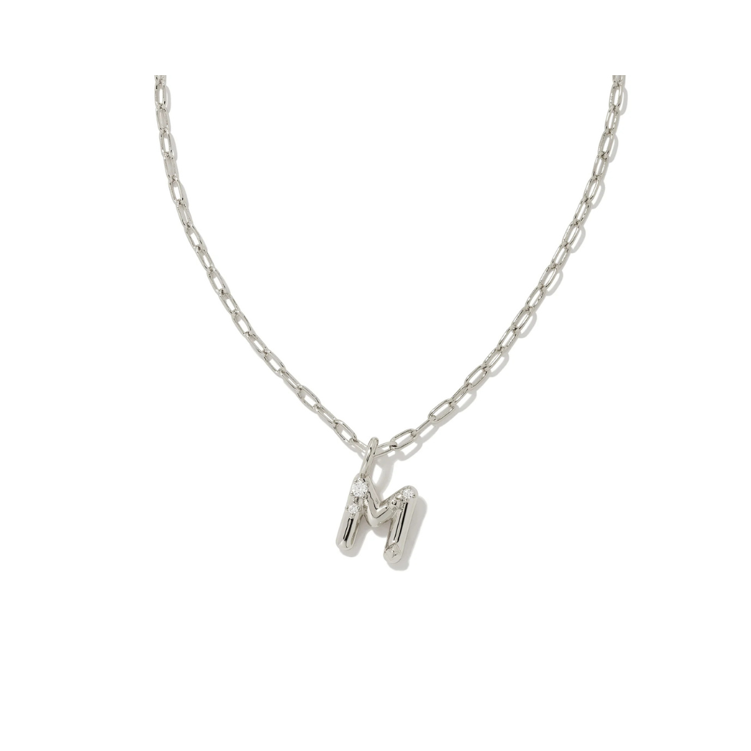 Silver Crystal Letter M Pendant Necklace