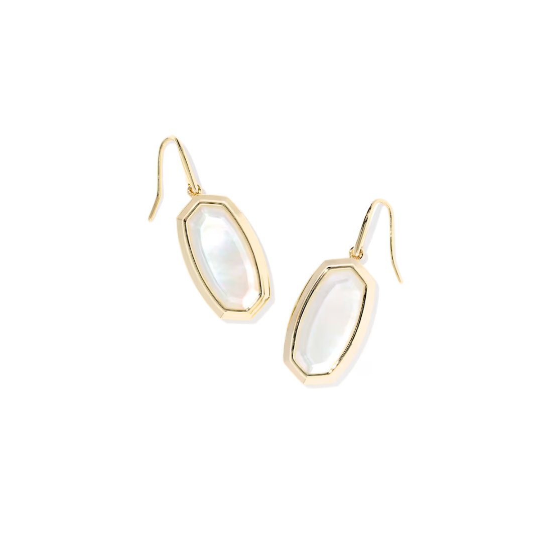 Dani Gold Bezel Drop Earrings in Ivory Mother of Pearl