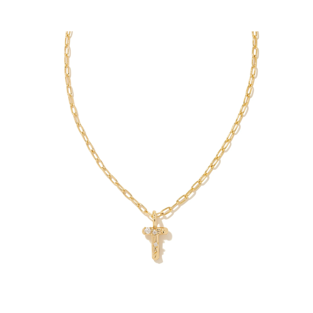 Gold Crystal Letter T Pendant Necklace