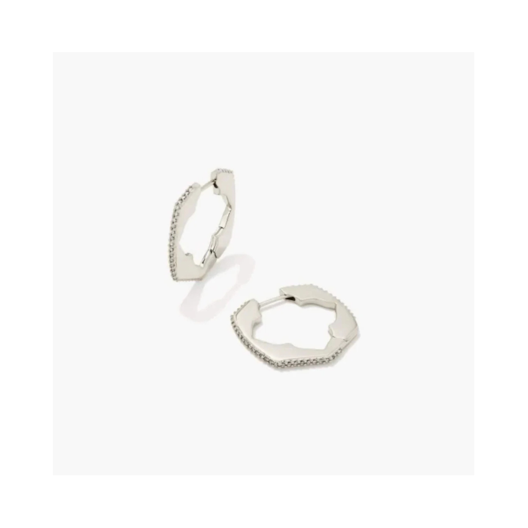 Mallory Silver Huggie Earring in White Crystal