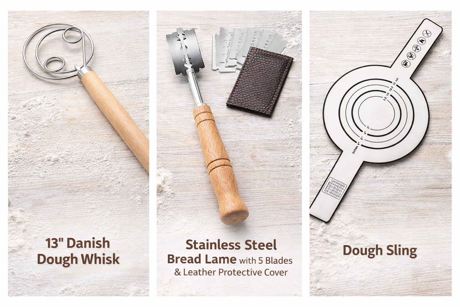 3 Set - Danish Dough Whisk, Bread Lame, Dough Sling