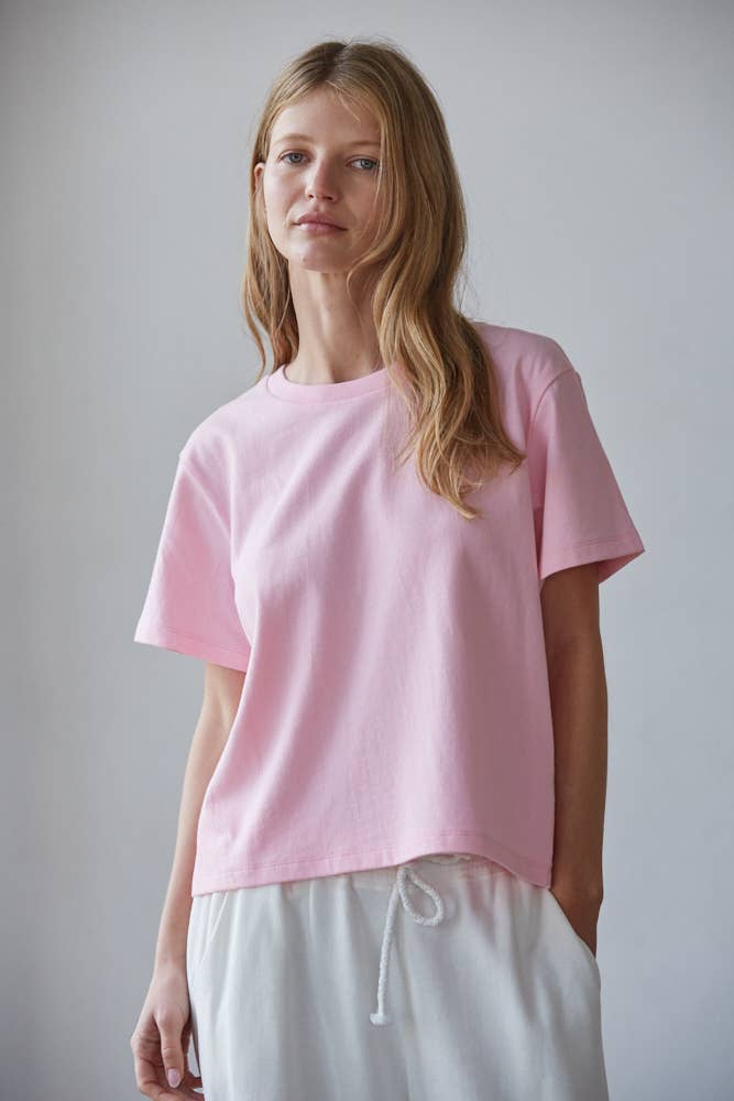 L8788 | Knit Cotton Crew Neck Short Sleeve T-shirt Top: White / M