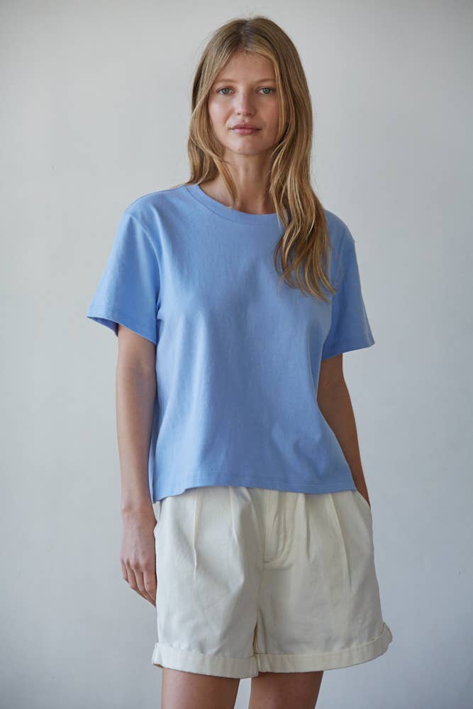 L8788 | Knit Cotton Crew Neck Short Sleeve T-shirt Top: White / S