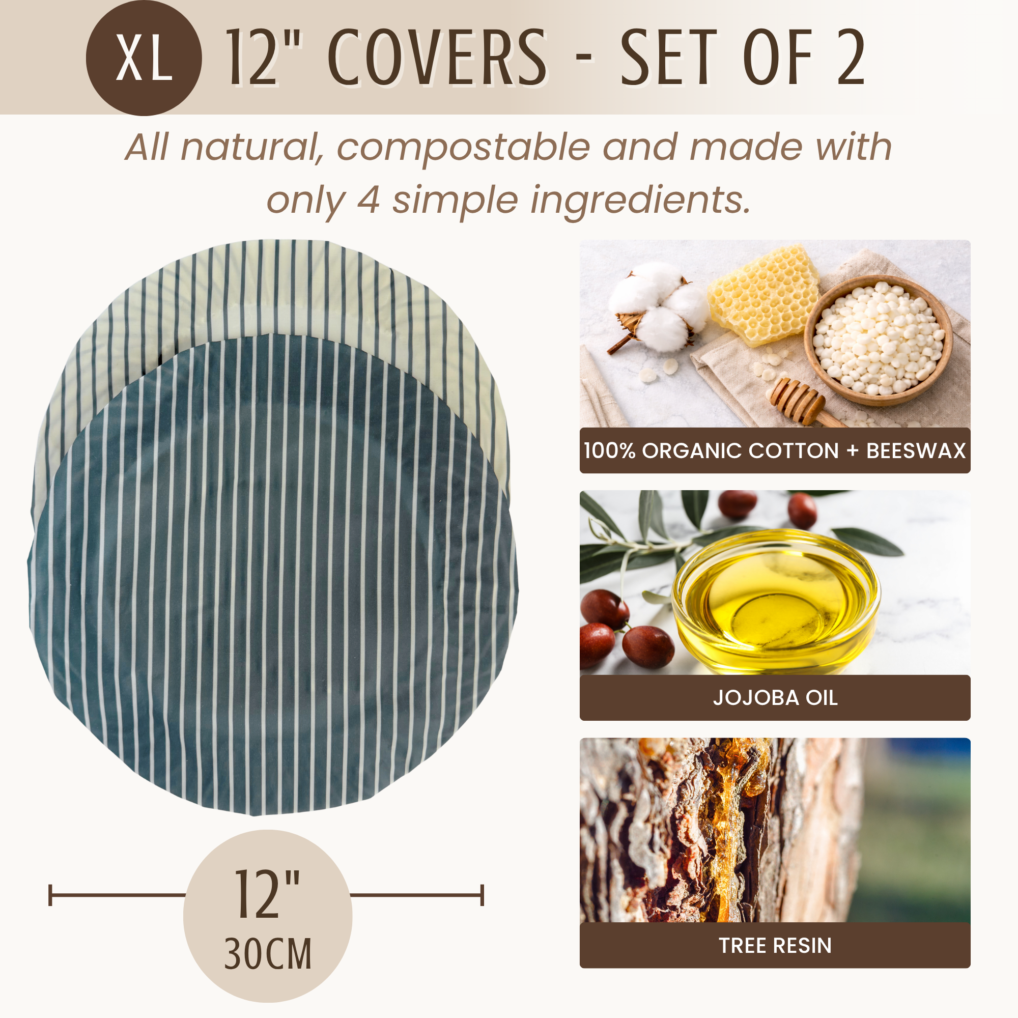 12" Reusable Beeswax Bowl Covers for Bread Proofing (XL)