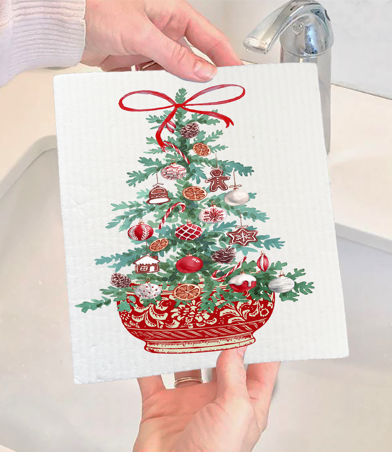 Christmas Chinoiserie Christmas Tree Swedish Dishcloth