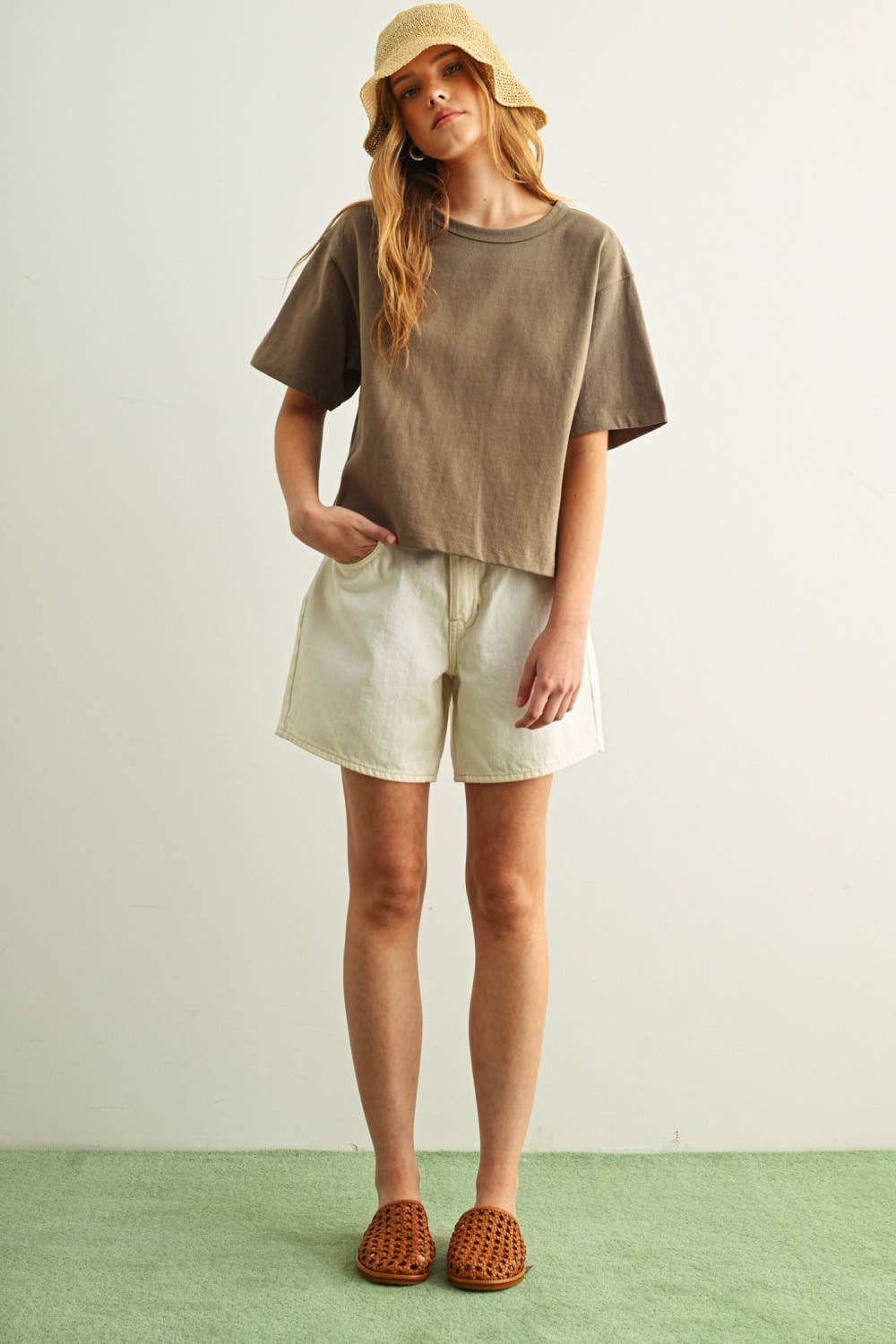 ET6399   SHORT SLEEVE LINEN KNITTED TOP: WHITE / M