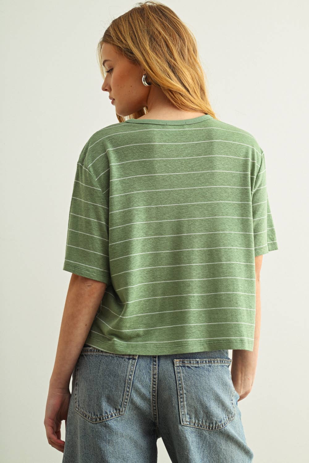 ET6395   STRIPE COTTON LINEN TOP: BEIGE/BLACK / M