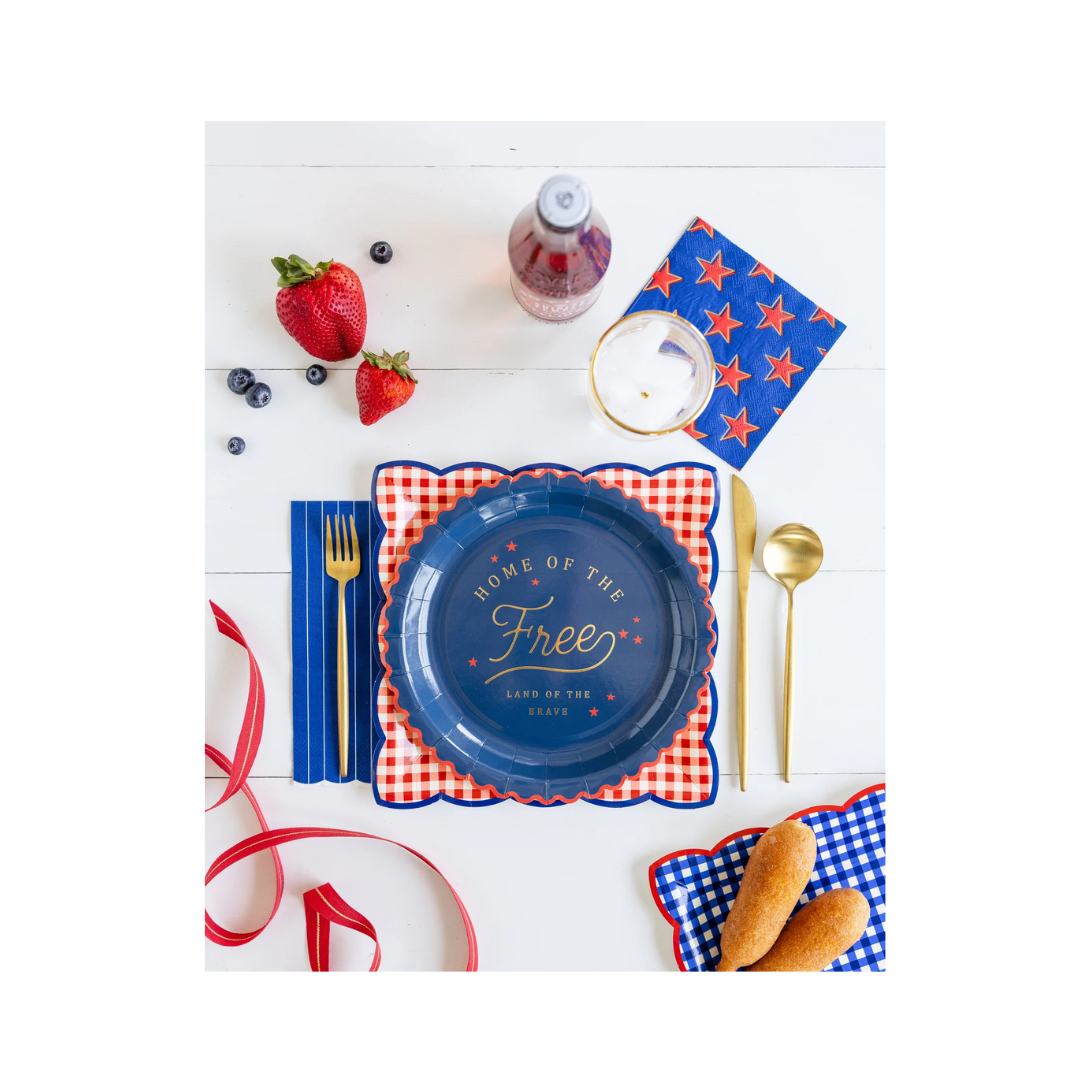 Blue & Red Pinstripe Dinner Napkin Set